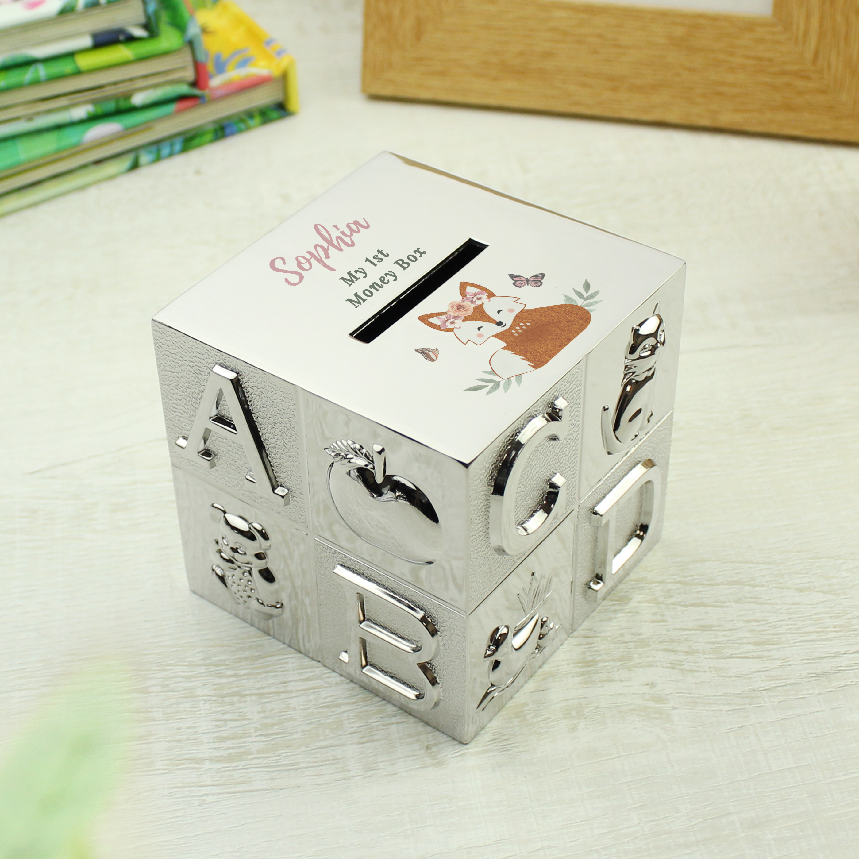 Image of Personalised Woodland Fox ABC Money Box