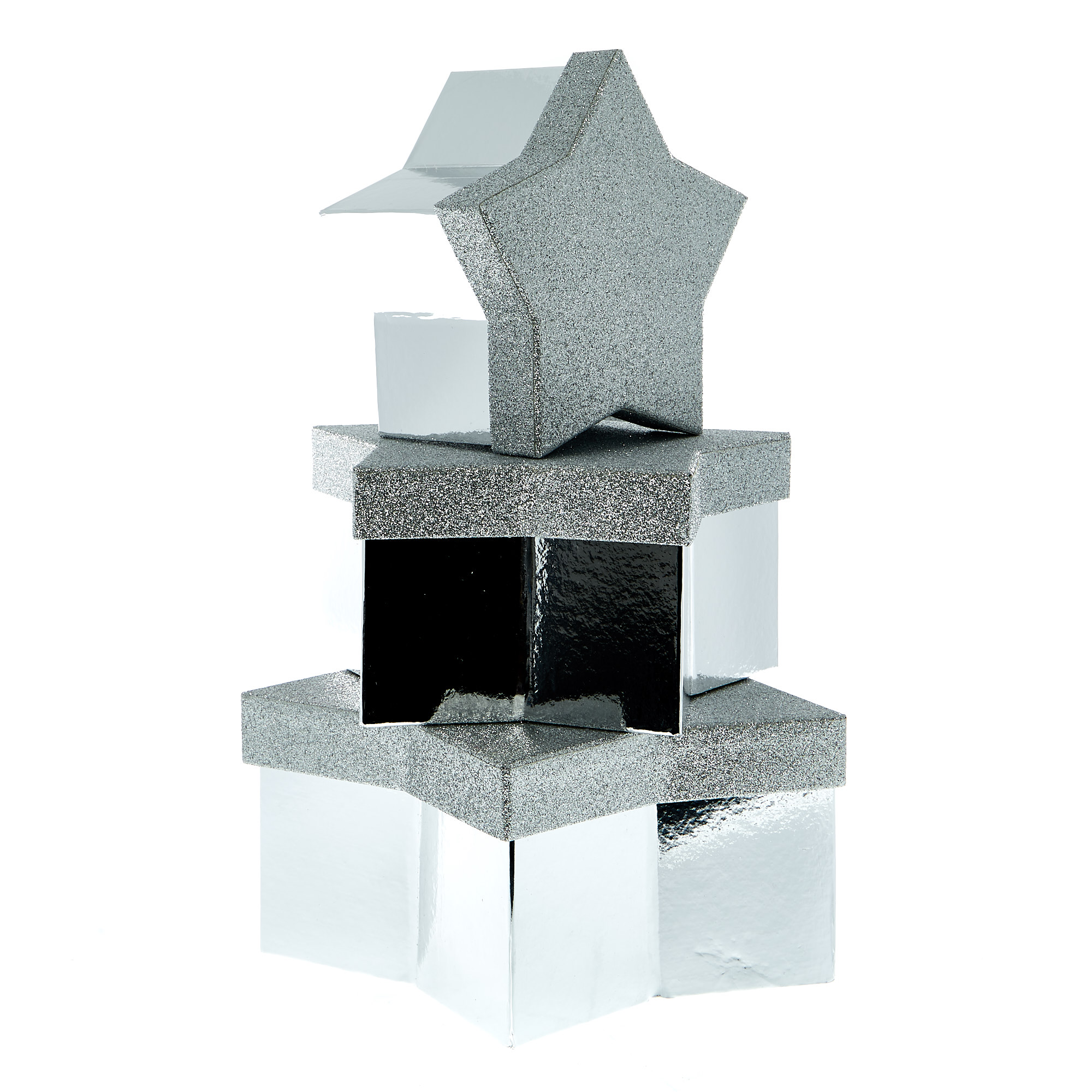 Silver Star-Shaped Gift Boxes - Set Of 3