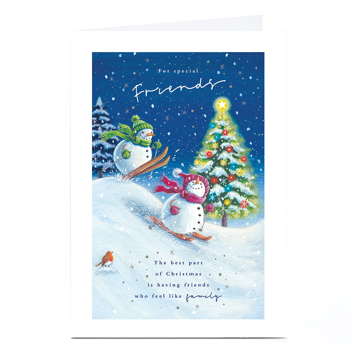 Christmas Card - Snowpeople Skiing, For Special Friends