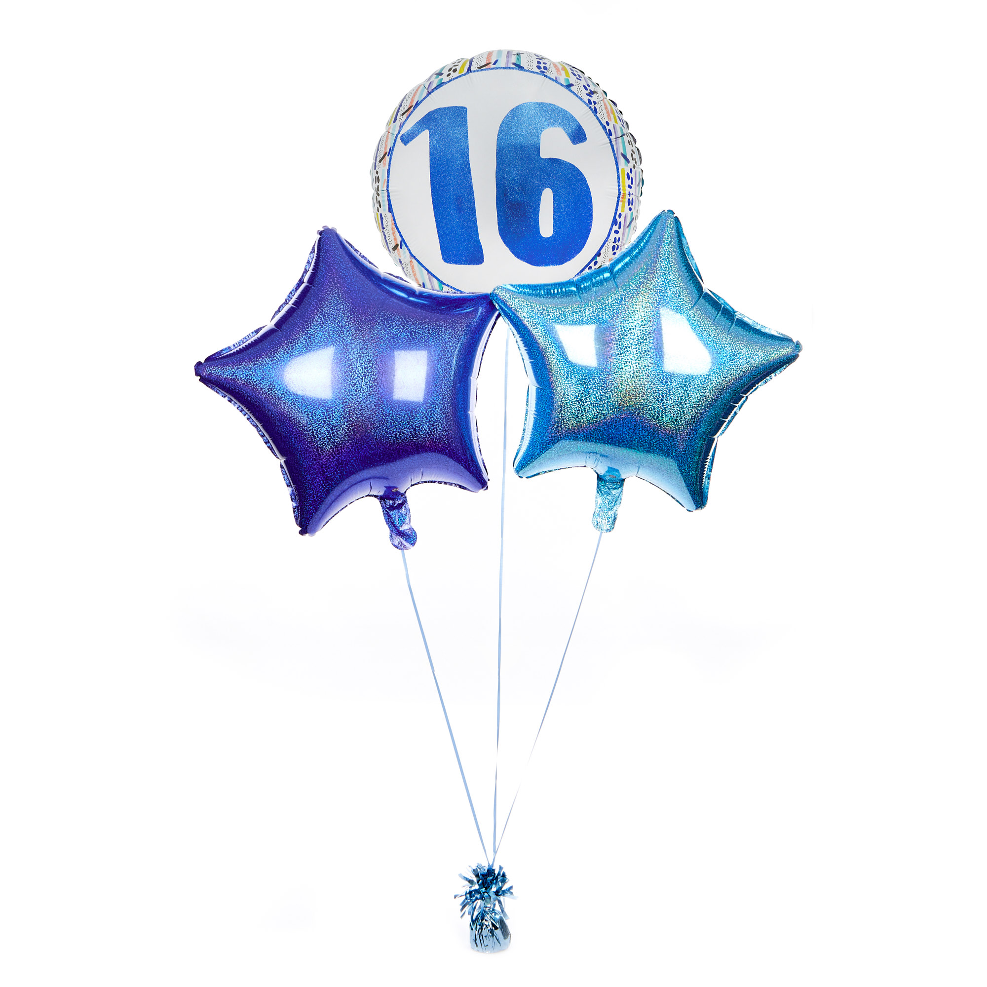 Blue Patterned 16th Birthday Balloon Bouquet - DELIVERED INFLATED!