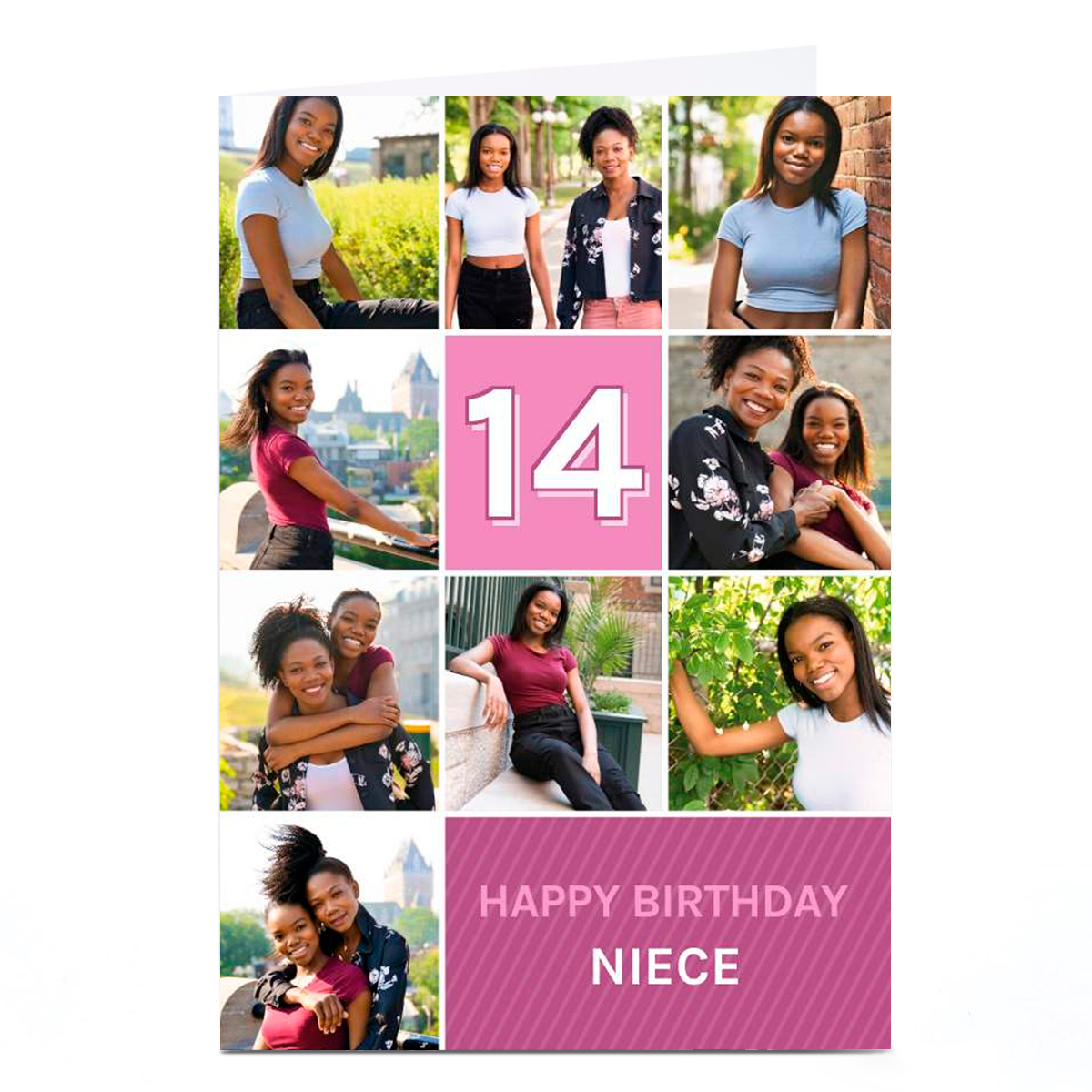 Photo Birthday Card - Purple Squares Niece, Any Age