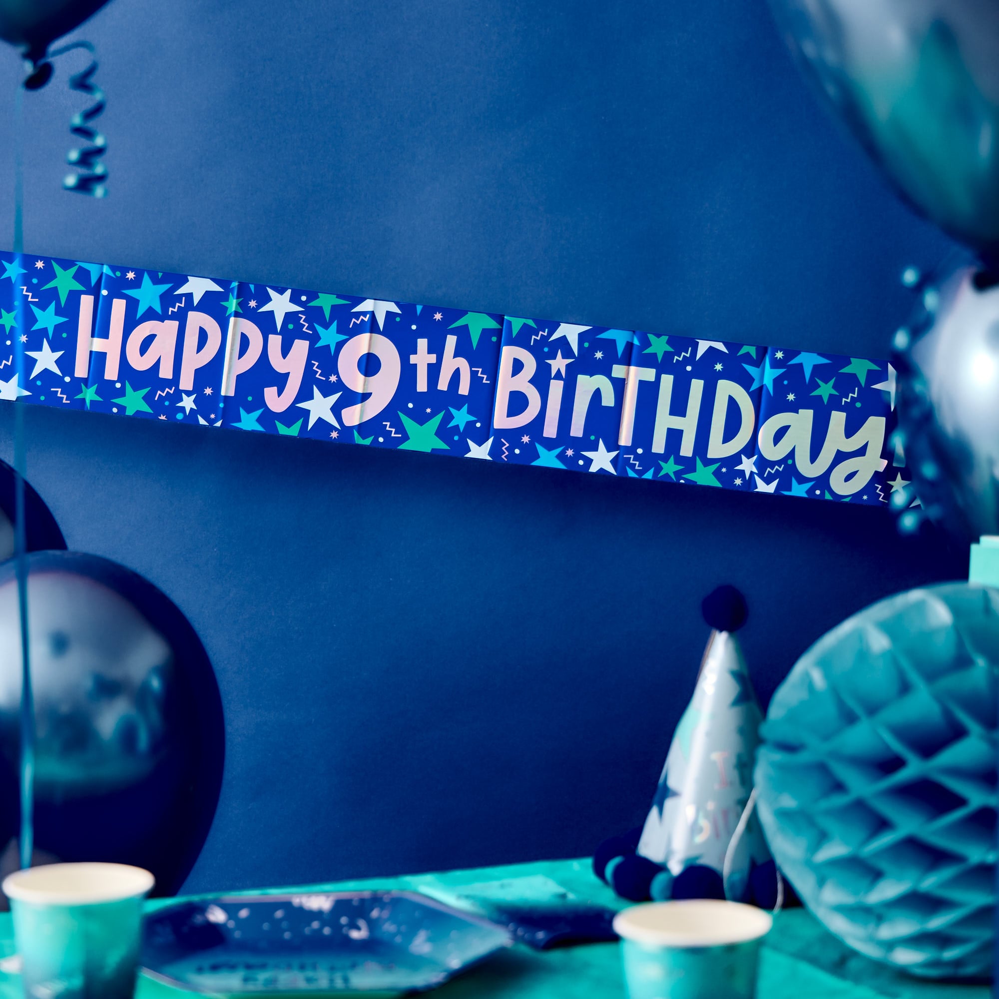 Happy 9th Birthday Banner - Blue
