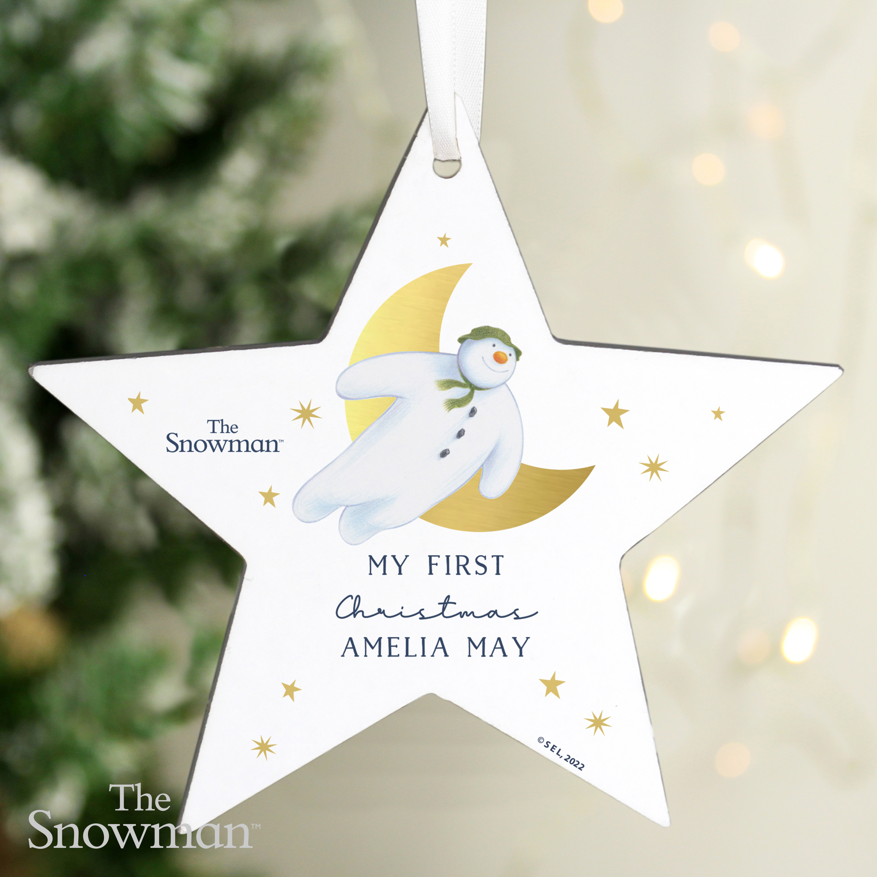 Personalised The Snowman Wooden Star Decoration