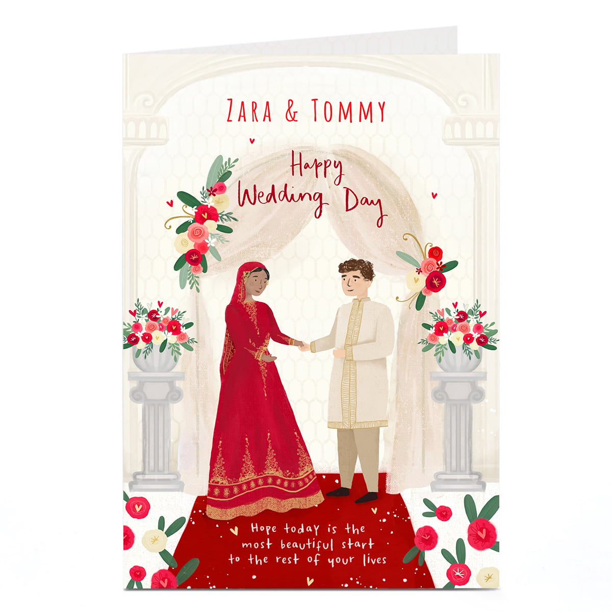 Personalised Full Red Dress Multicultural Wedding Card