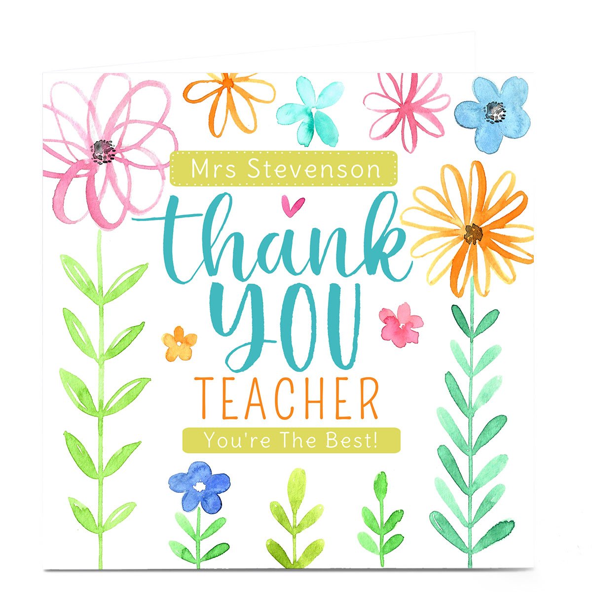 Personalised Nikki Whiston Thank You Teacher Card - Flowers 