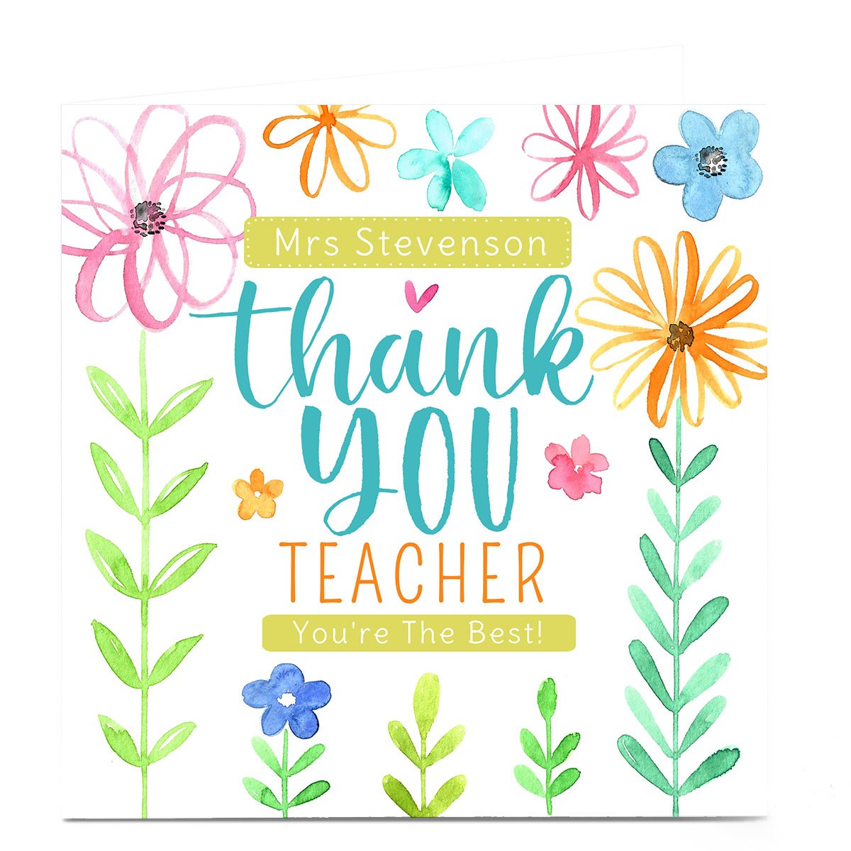 Personalised Nikki Whiston Thank You Teacher Card - Flowers 