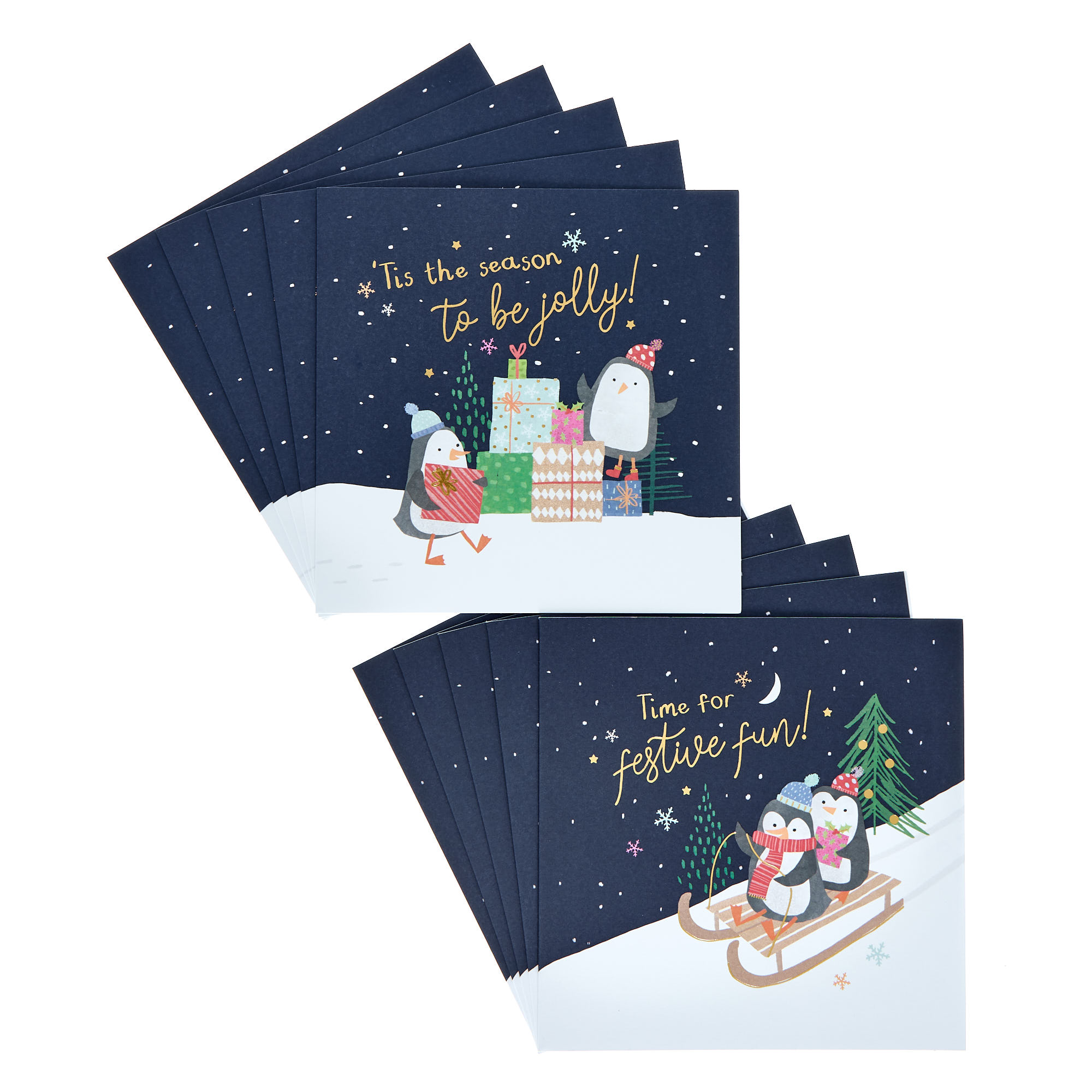 16 Charity Christmas Cards - Cute Penguins (2 Designs)