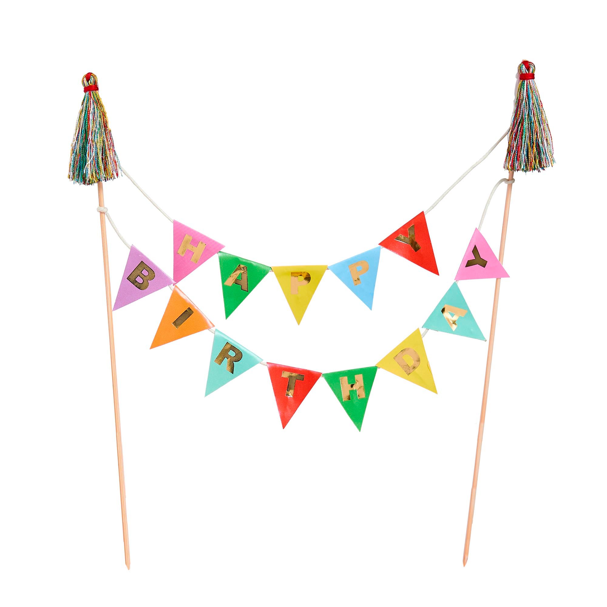 Happy Birthday Bunting Card Cake Topper & Thread Tassels