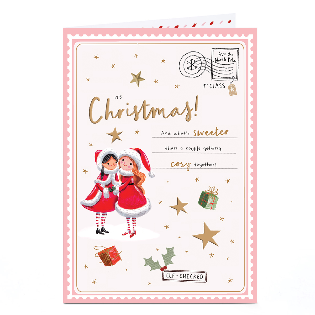 Christmas Card - Pink Letter Getting Cosy Together