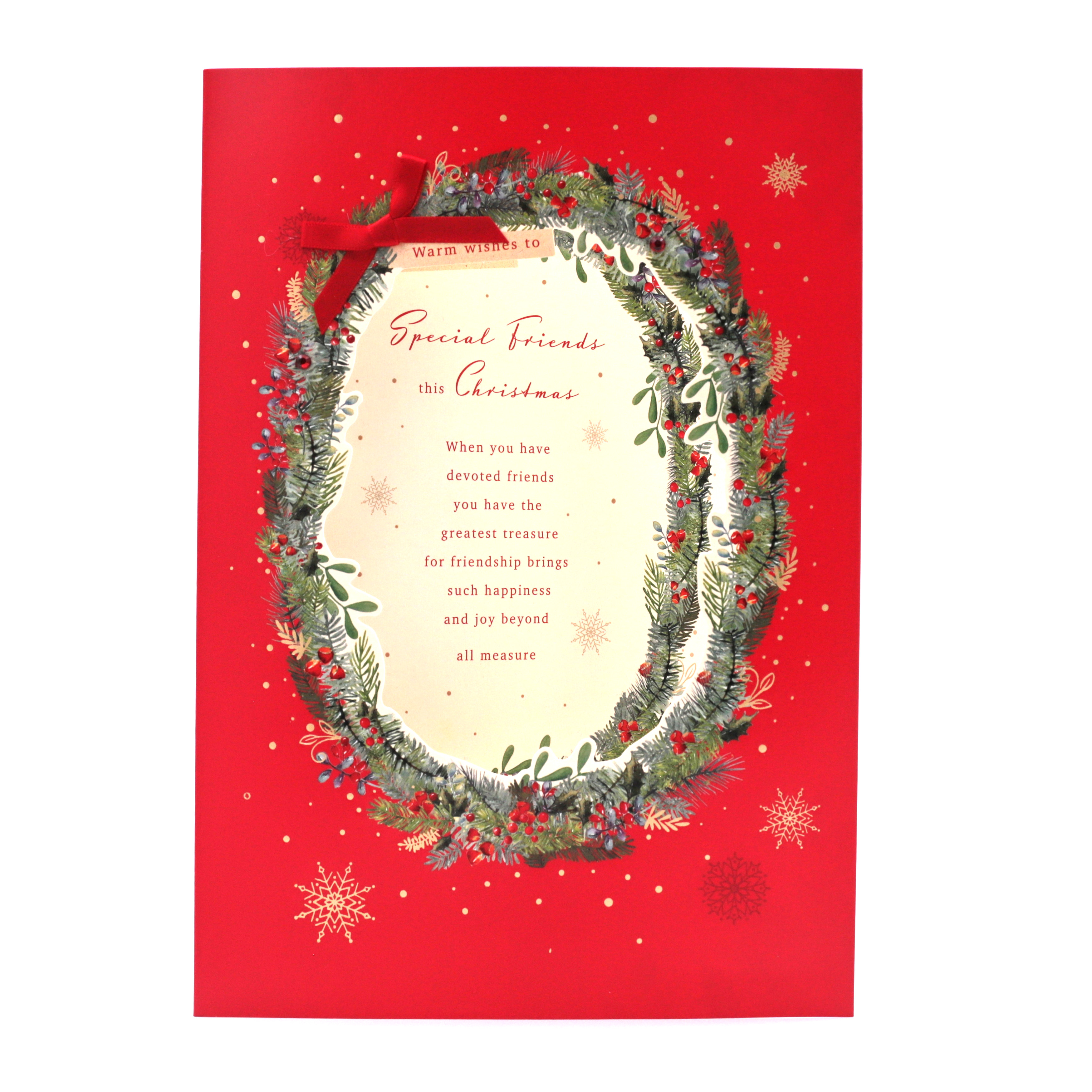 Christmas Card - Special Friends, Traditional Wreath And Verse