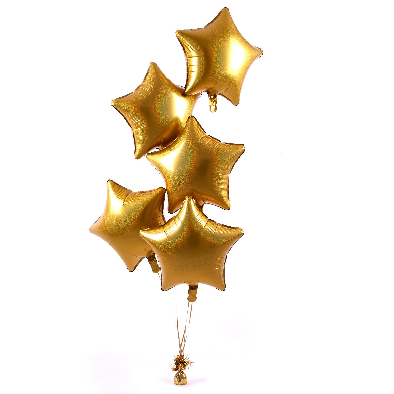 5 Gold Stars Stars Balloon Bouquet - DELIVERED INFLATED!