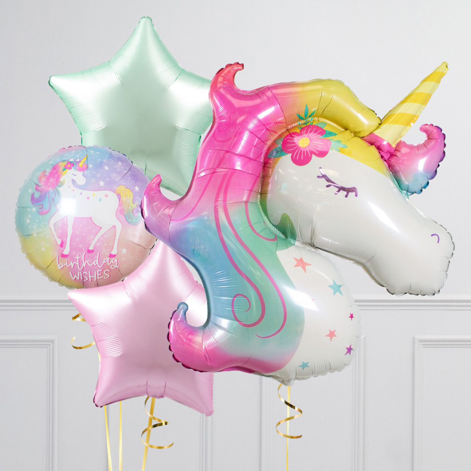 Pastel Unicorn Birthday Supershape & Foil Balloon Package - Delivered Inflated!