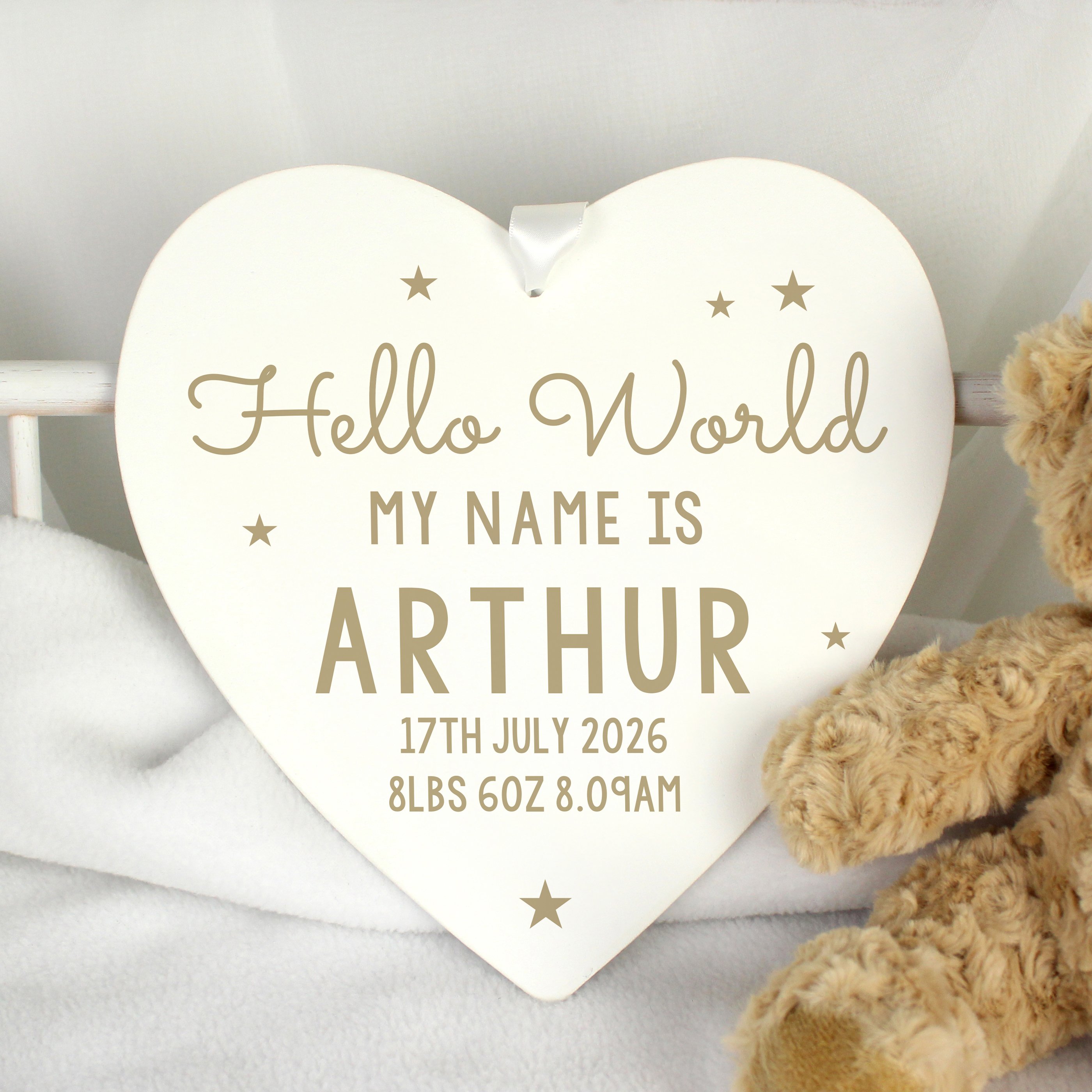 Personalised Hello World Large Wooden Heart Decoration