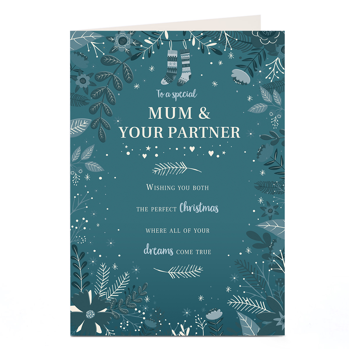 Personalised Christmas Card - Teal Floral Border