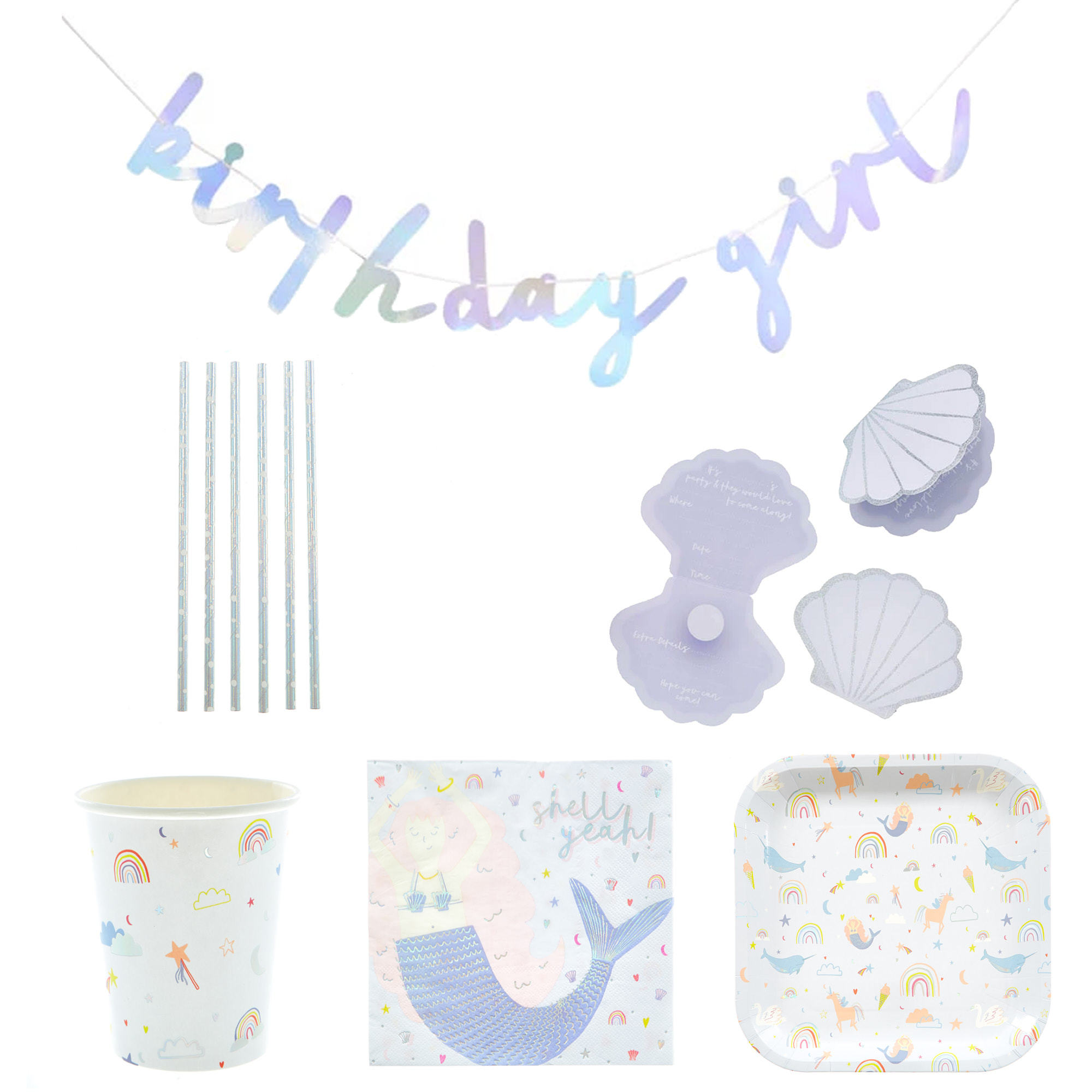 Magical Mermaid Birthday Party Tableware & Decorations Bundle - 10 Guests