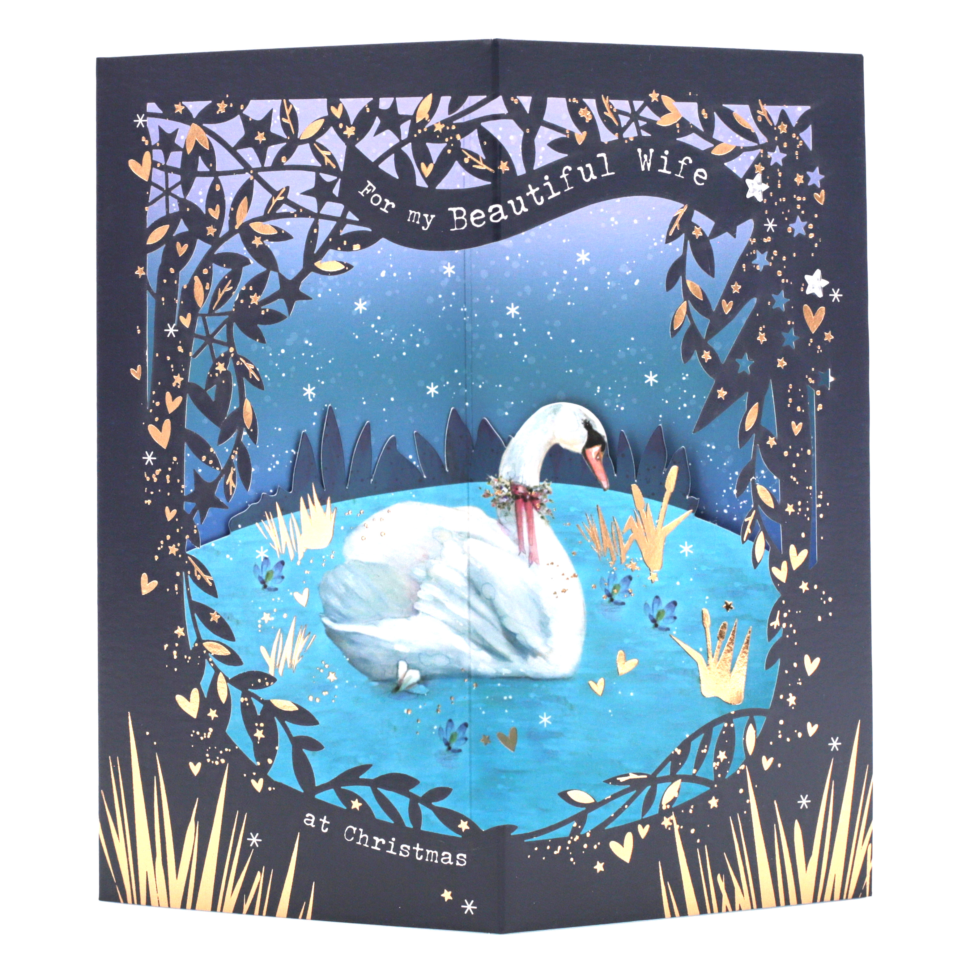 Exquisite Collection Christmas Card - Beautiful Wife, 3D Christmas Swan