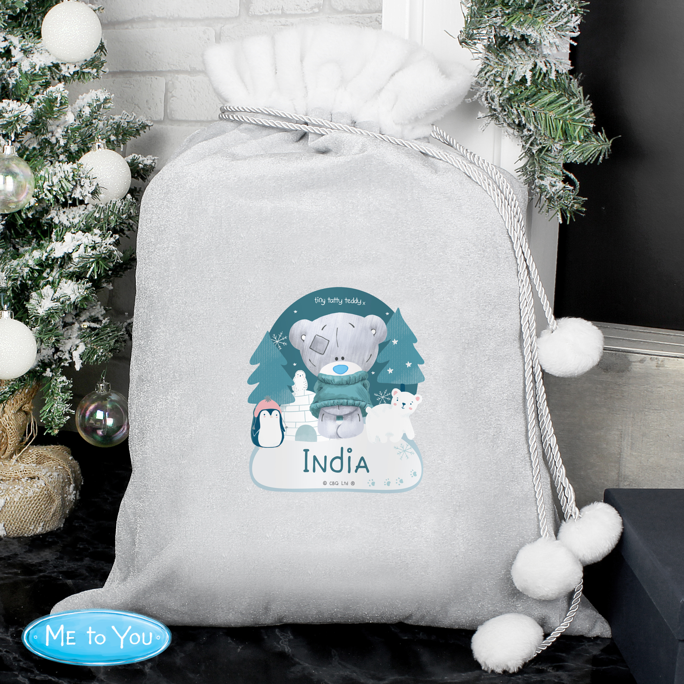 Personalised Tiny Tatty Teddy Luxury Pom-Pom Christmas Sack