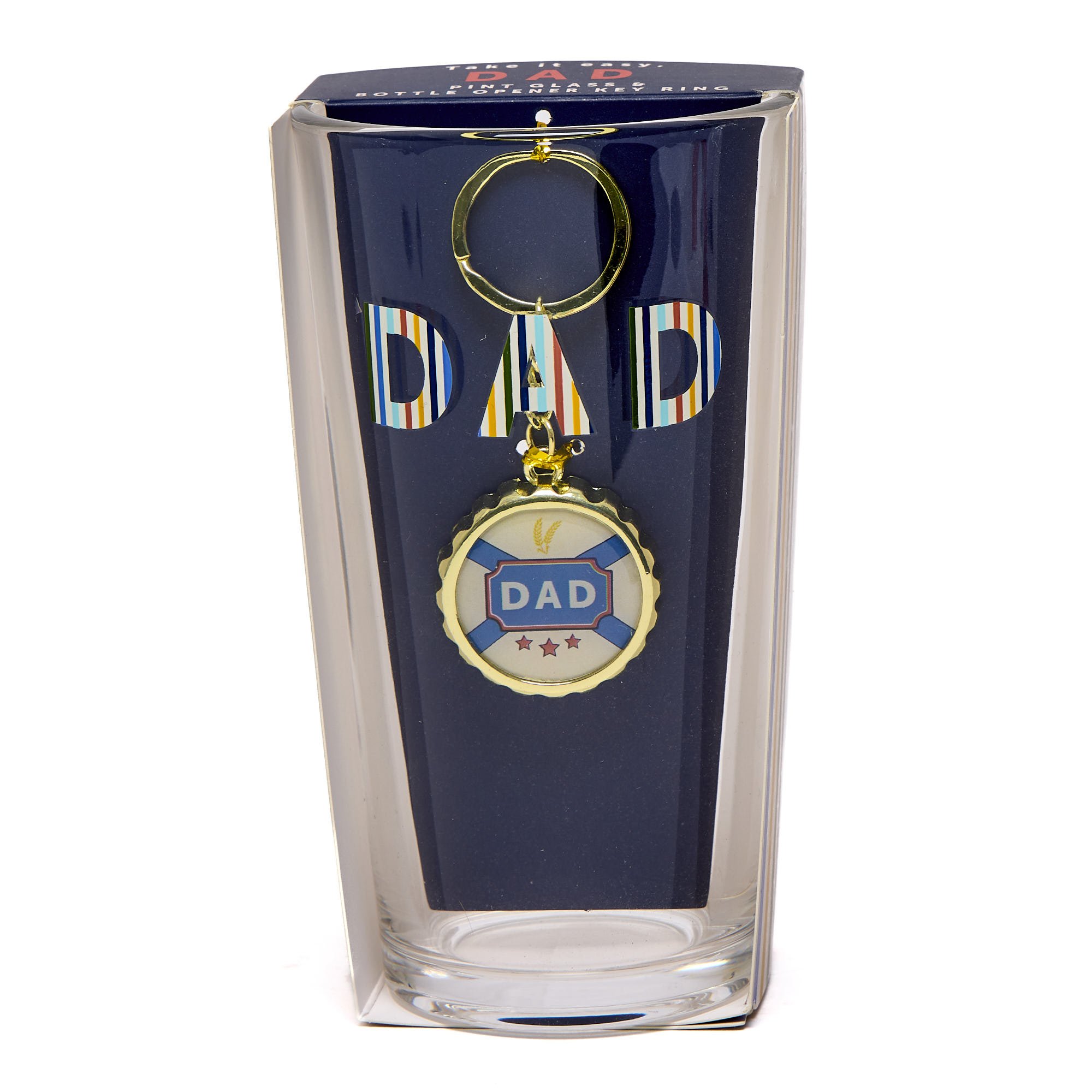Take It Easy Dad Pint Glass & Bottle Opener Keyring