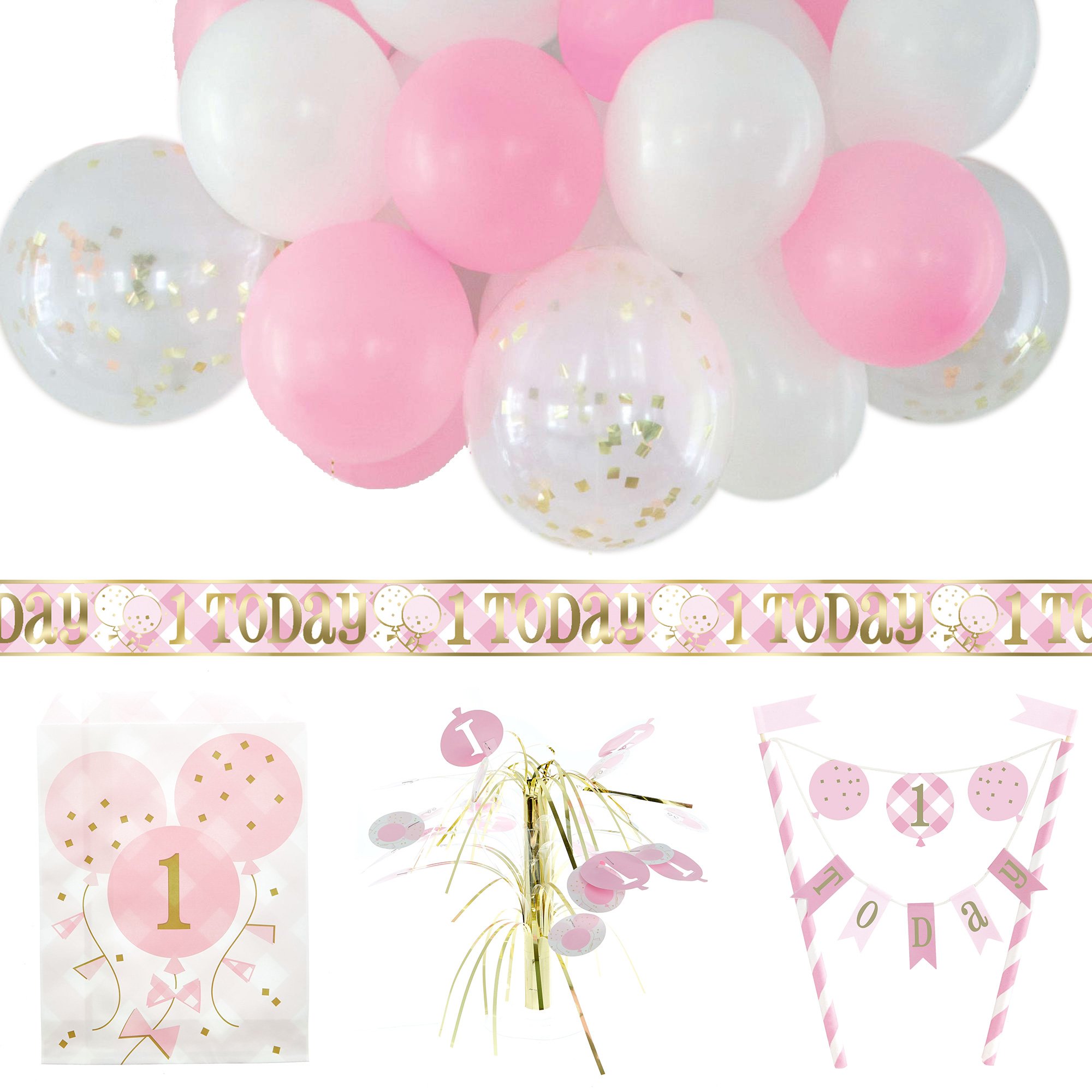 Buy Pink Gingham 1st Birthday Party Accessories Bundle 20 Pieces for