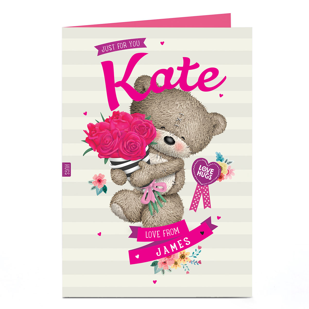 Personalised Hugs Bear Card - Pink Roses