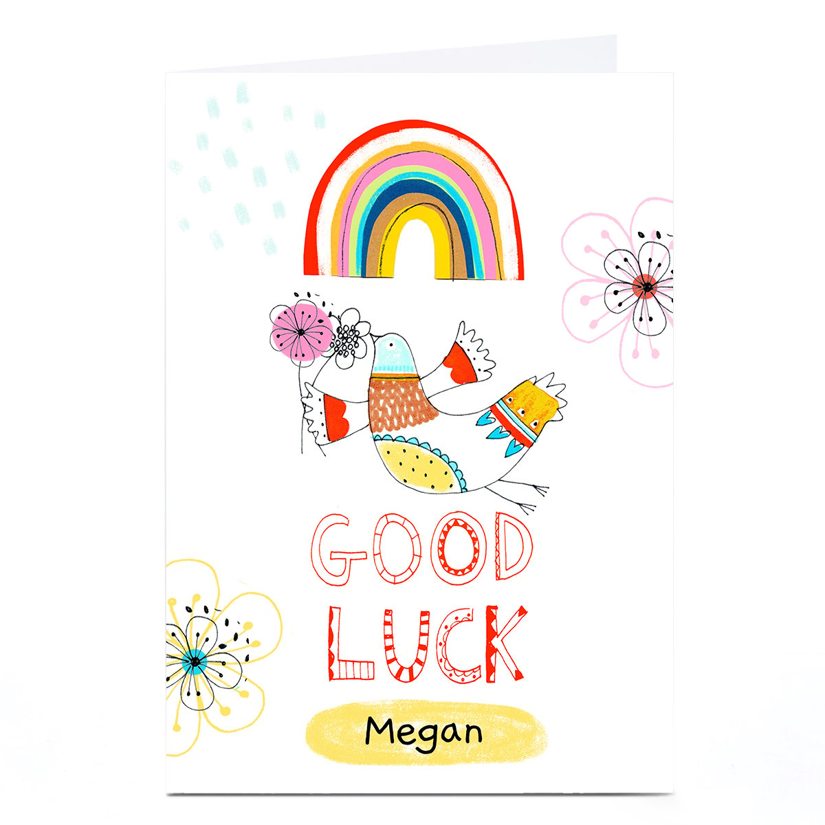 Personalised Lindsay Loves To Draw Good Luck Card - Rainbow and Bird