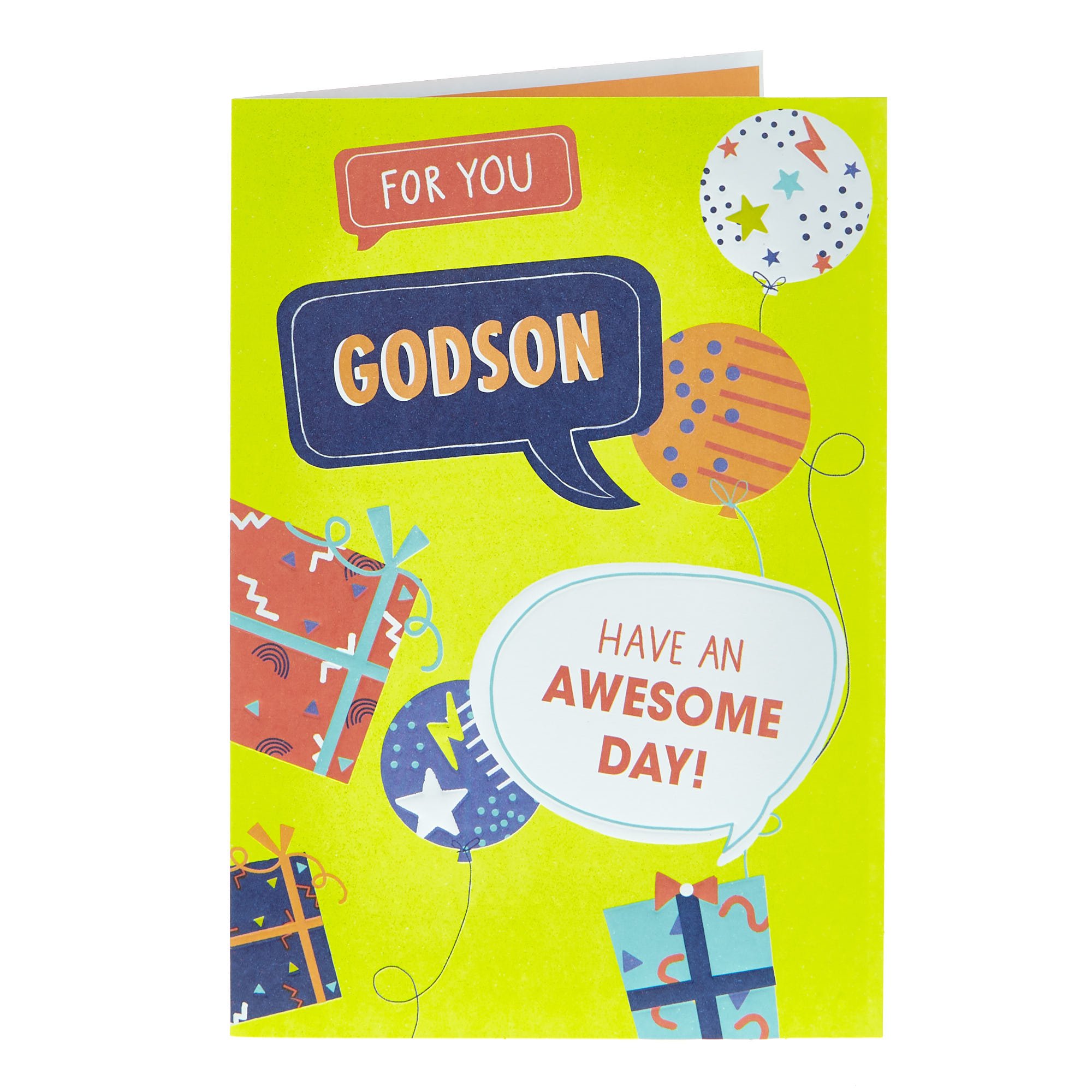 Godson Awesome Day Neon Balloons Birthday Card