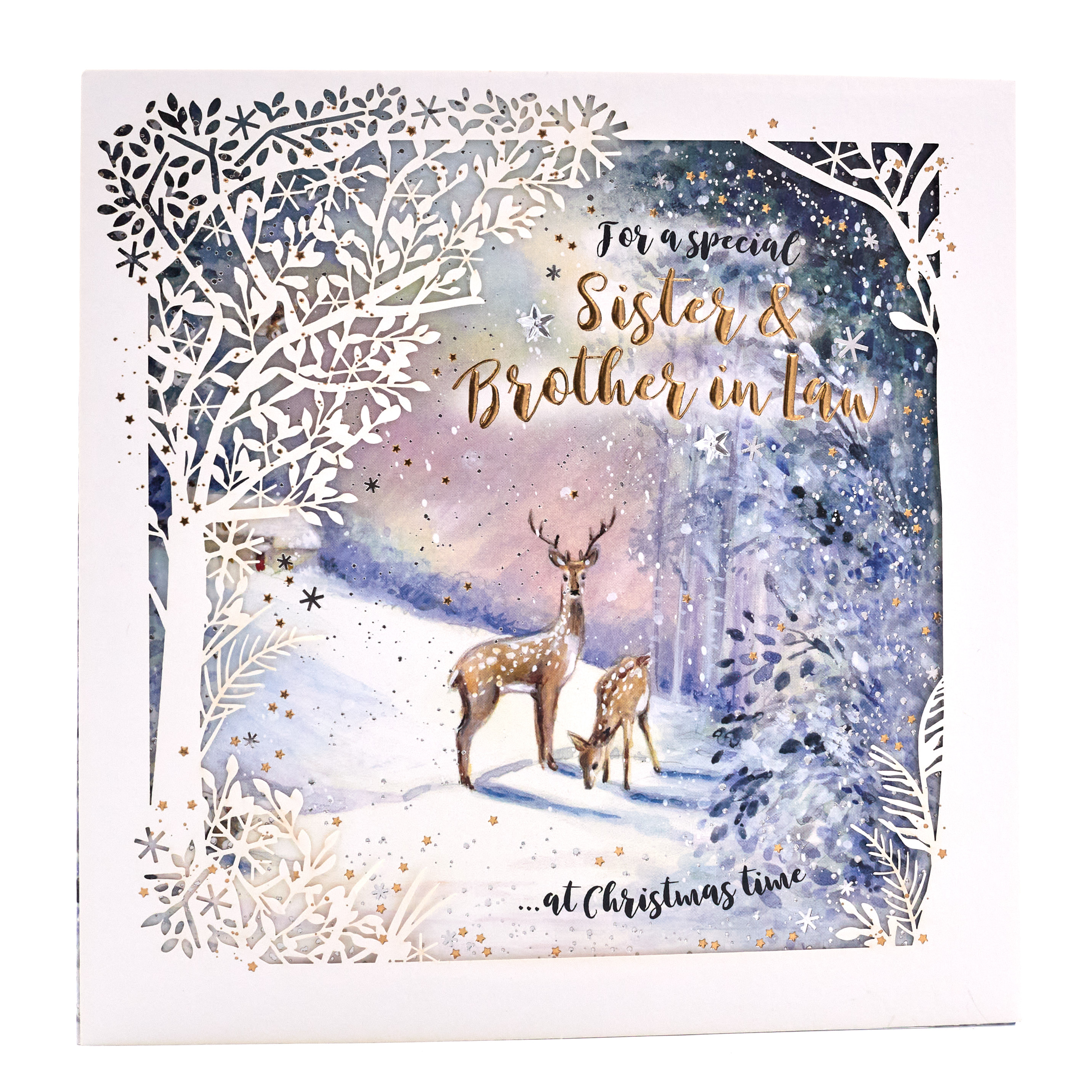 Exquisite Collection Christmas Card - Sister & Brother In Law Deer In The Woods