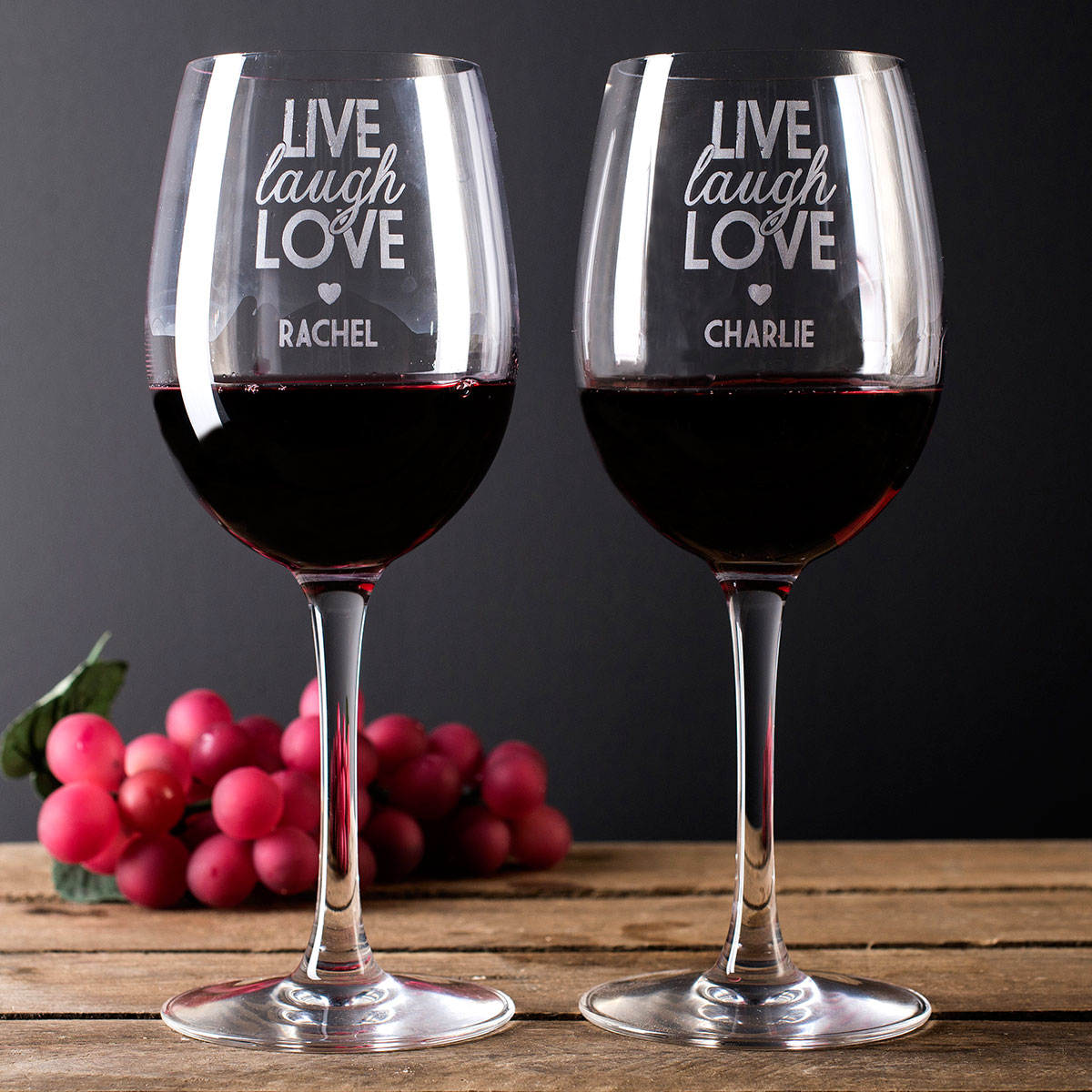 Personalised Engraved Set Of 2 Wine Glasses|Glassware - Live Laugh Love