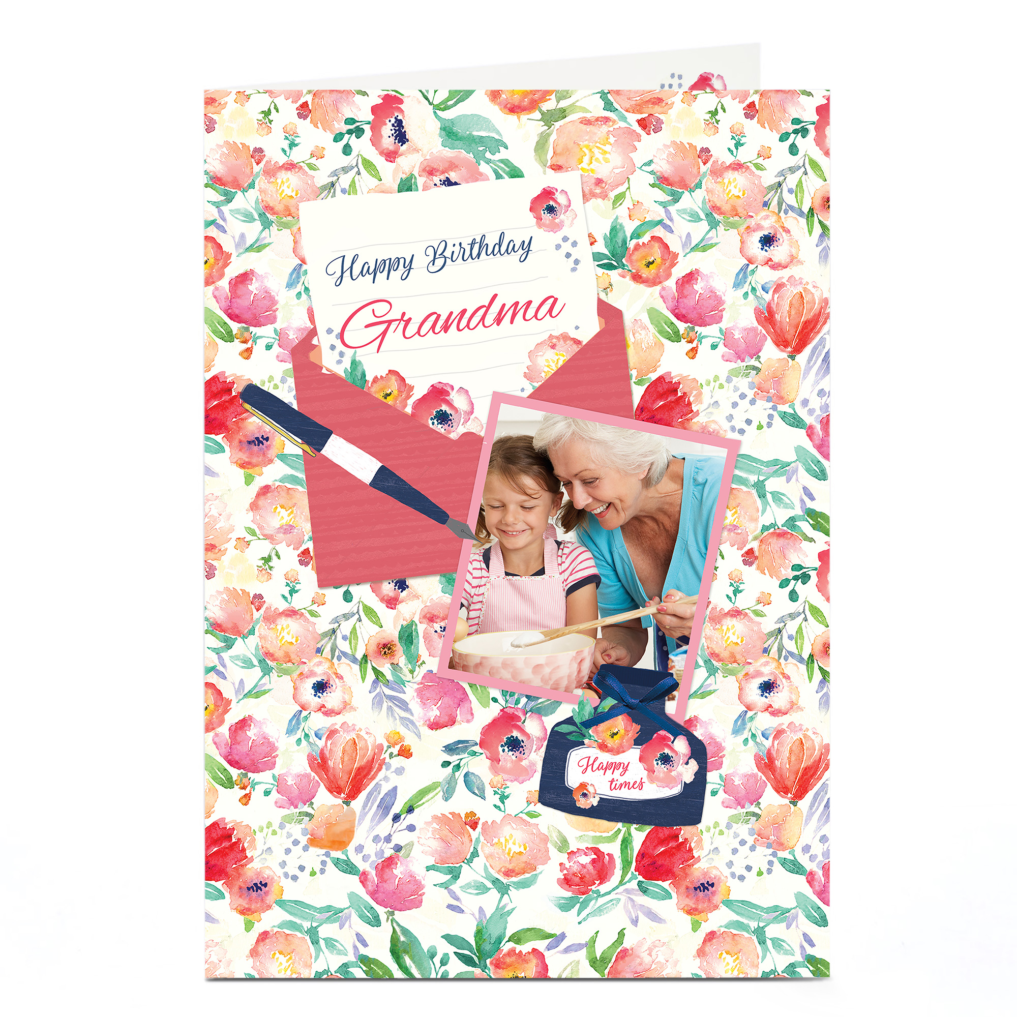 Photo Birthday Card - Grandma Floral Letter