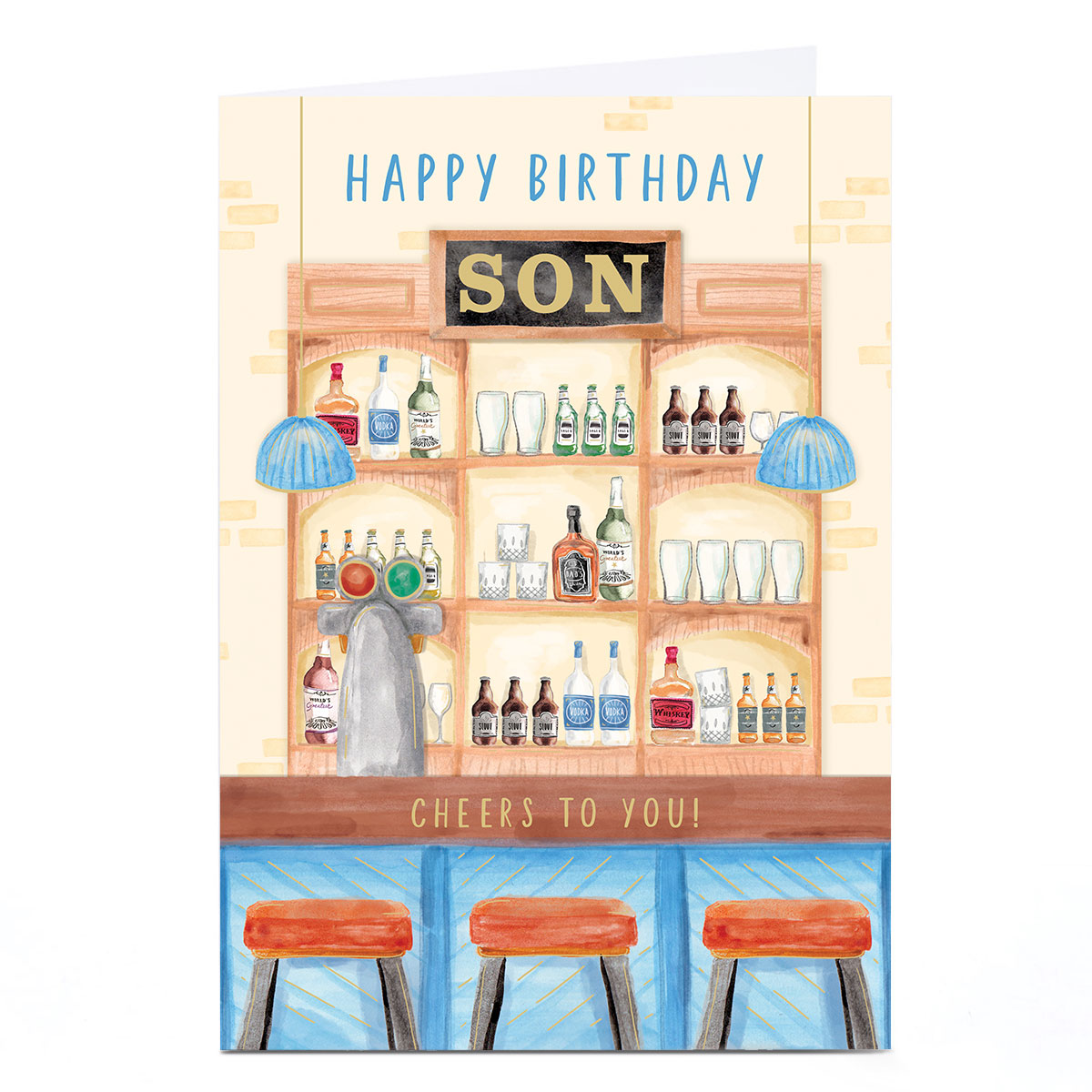 Personalised Birthday Card - Bar Backdrop, Son