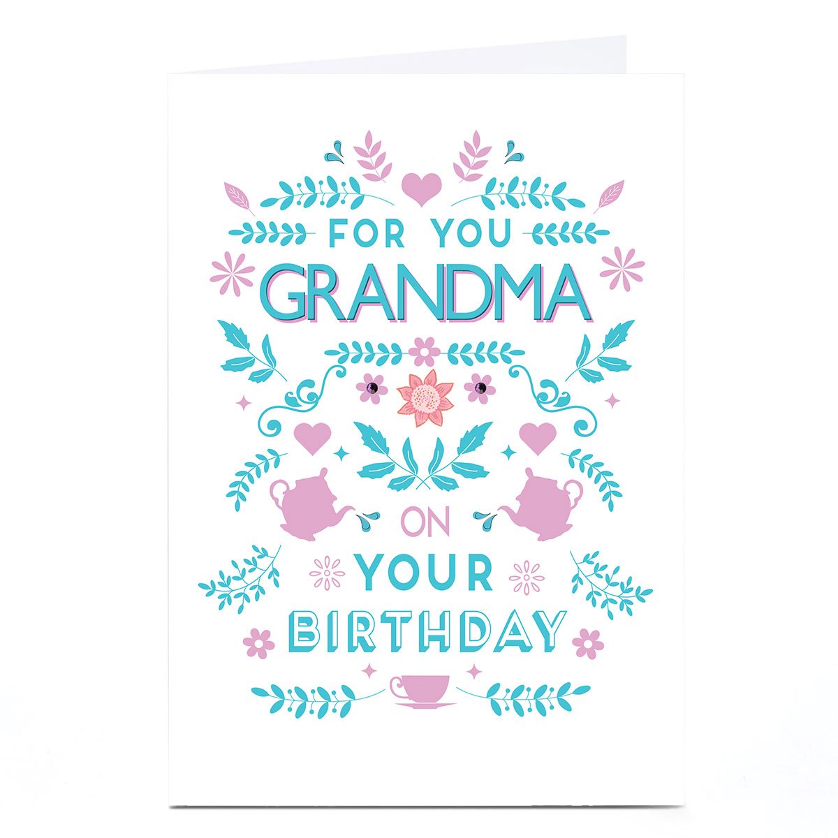 Personalised Birthday Card - Grandma Blue Tea Party