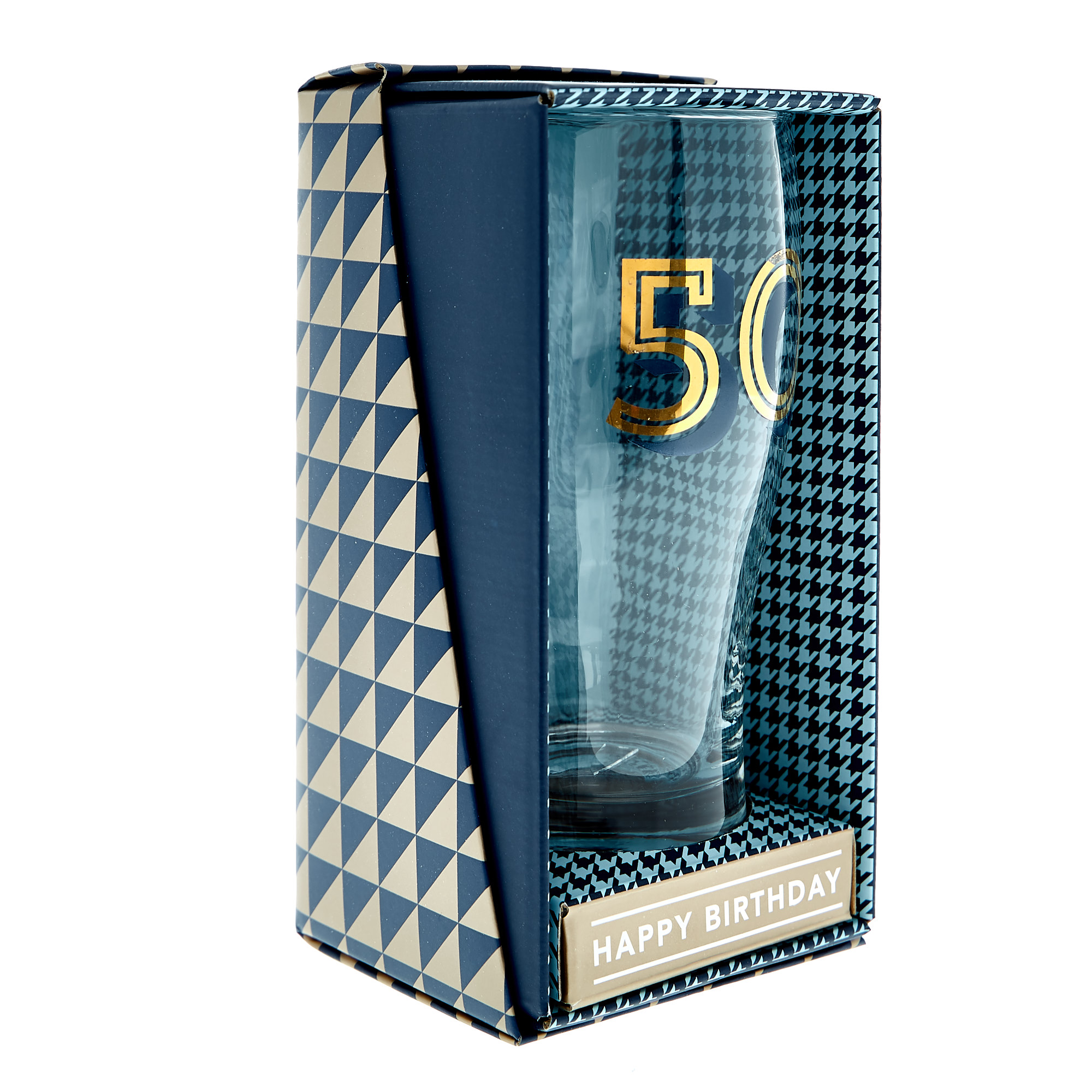 50th Birthday Pint Glass In A Box - Blue & Gold