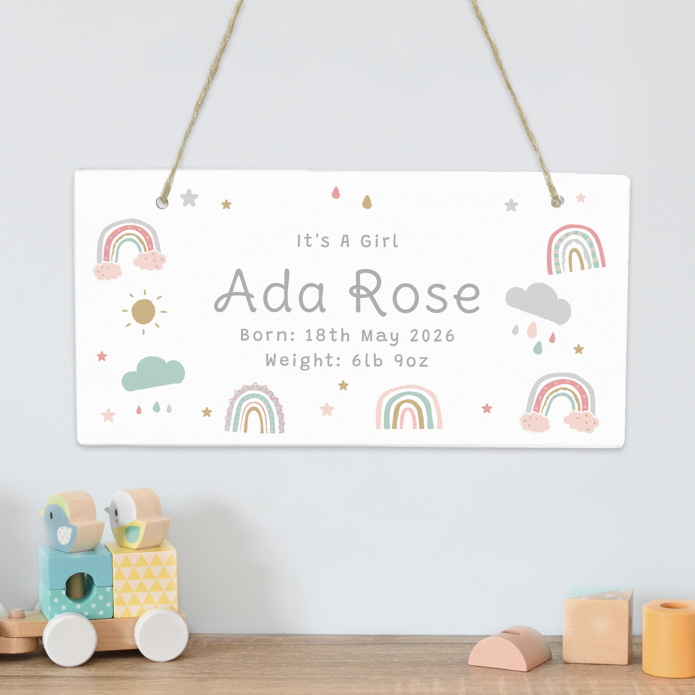 Personalised Pastel Rainbow Wooden Sign