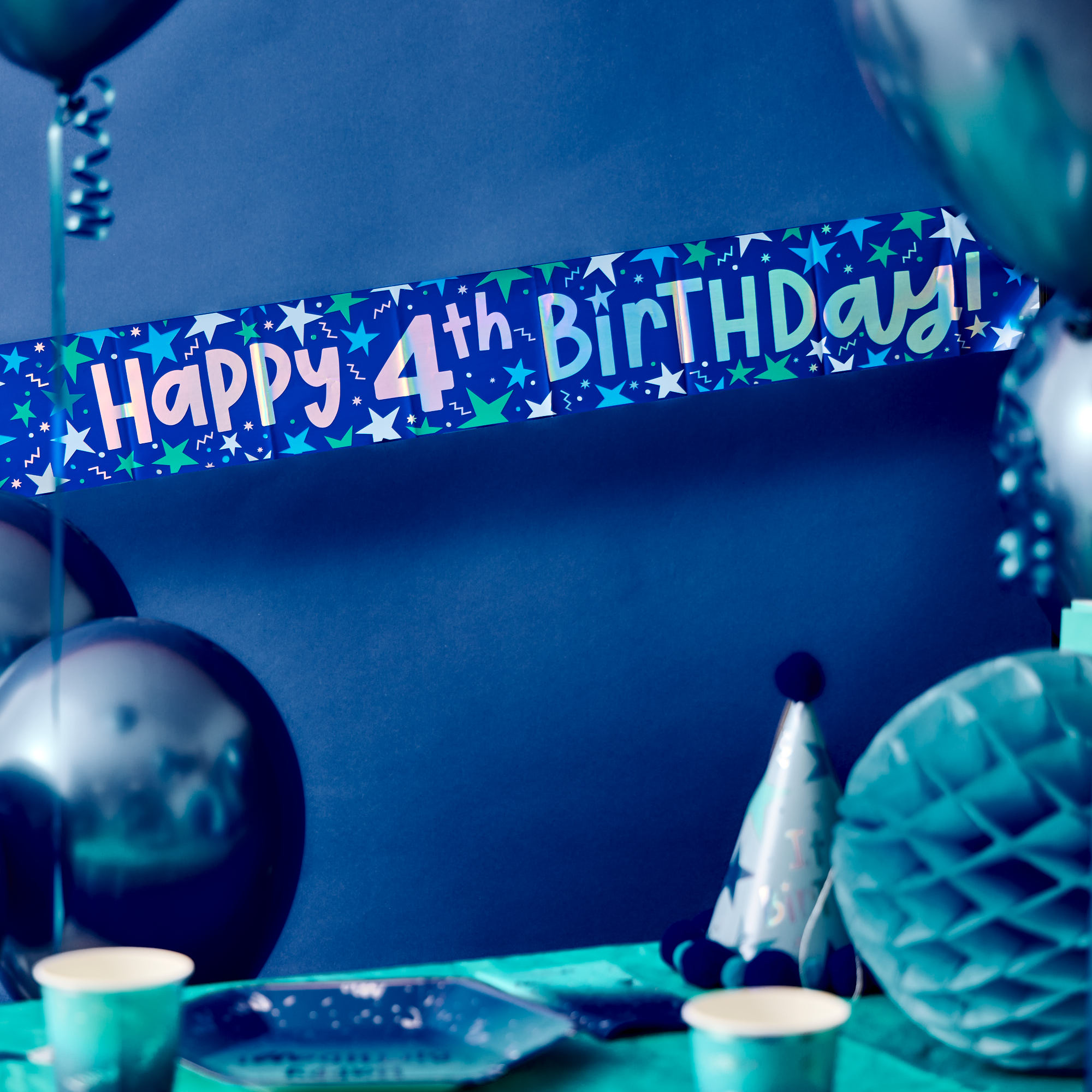 Happy 4th Birthday Banner - Blue