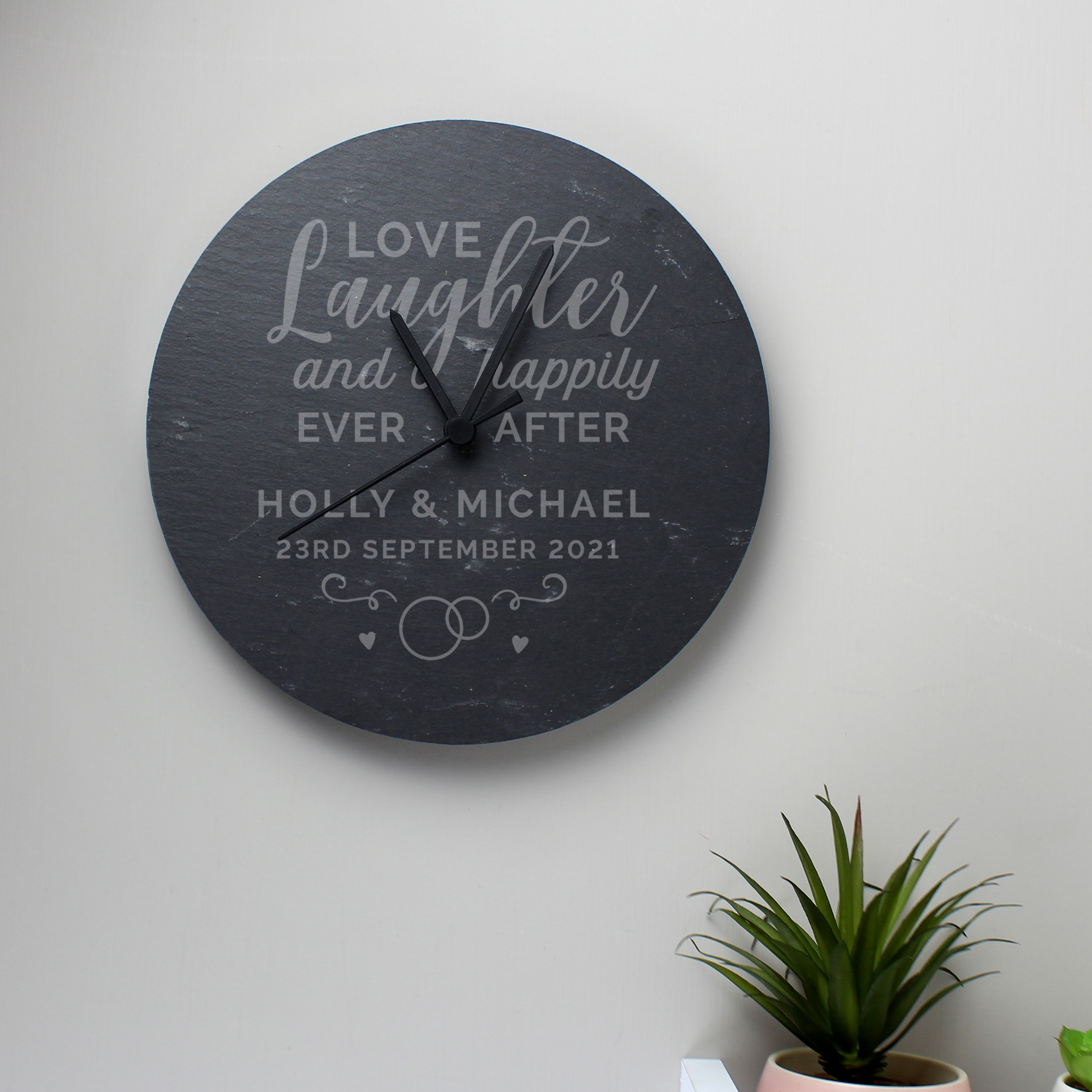 Love & Laughter Personalised Slate Hanging Clock