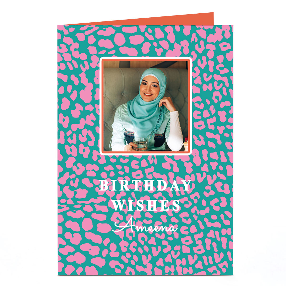 Photo Birthday Card - Birthday Wishes, Pink and Green Print
