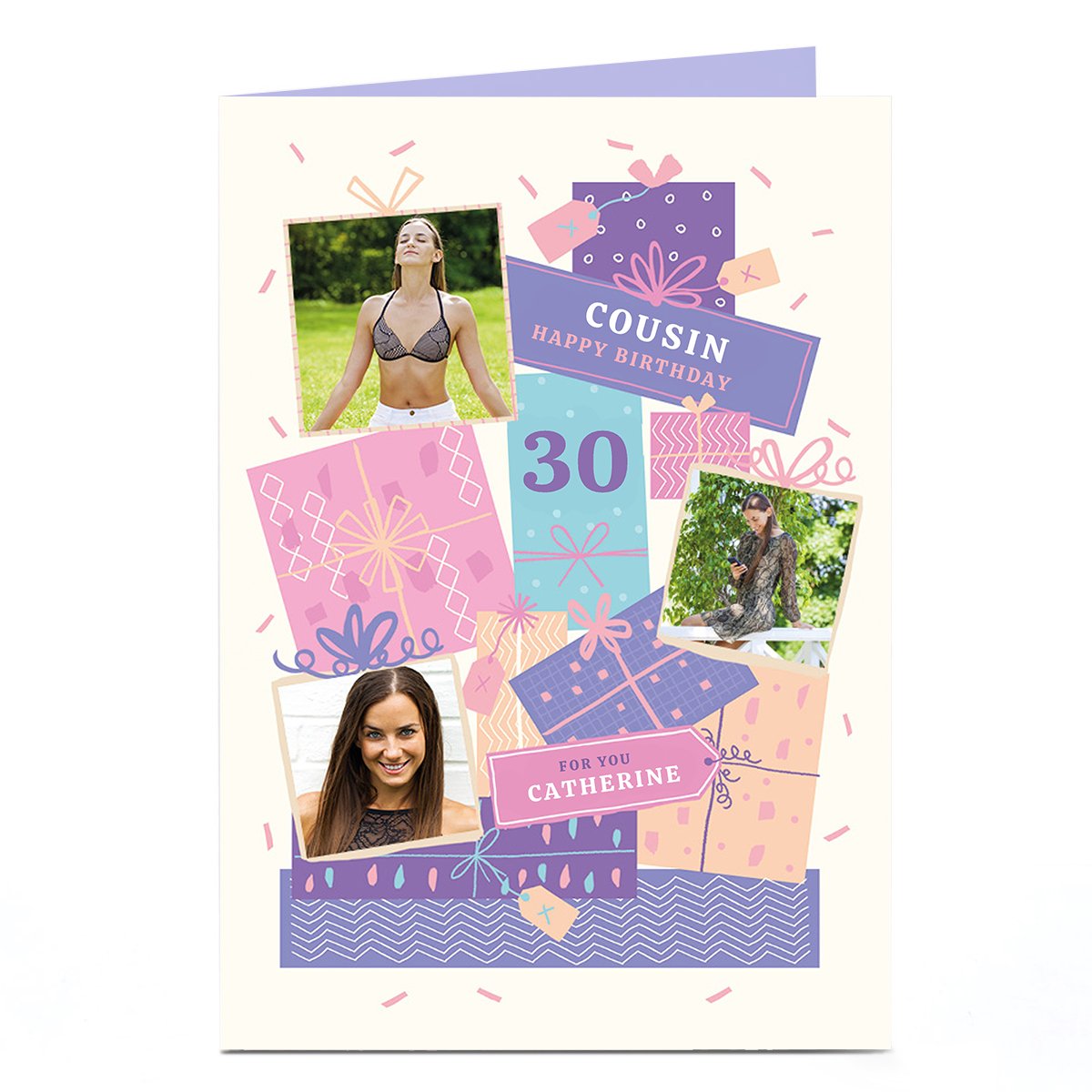 Photo Birthday Card - Cousin Purple & Pink Gifts For You, Editable Age