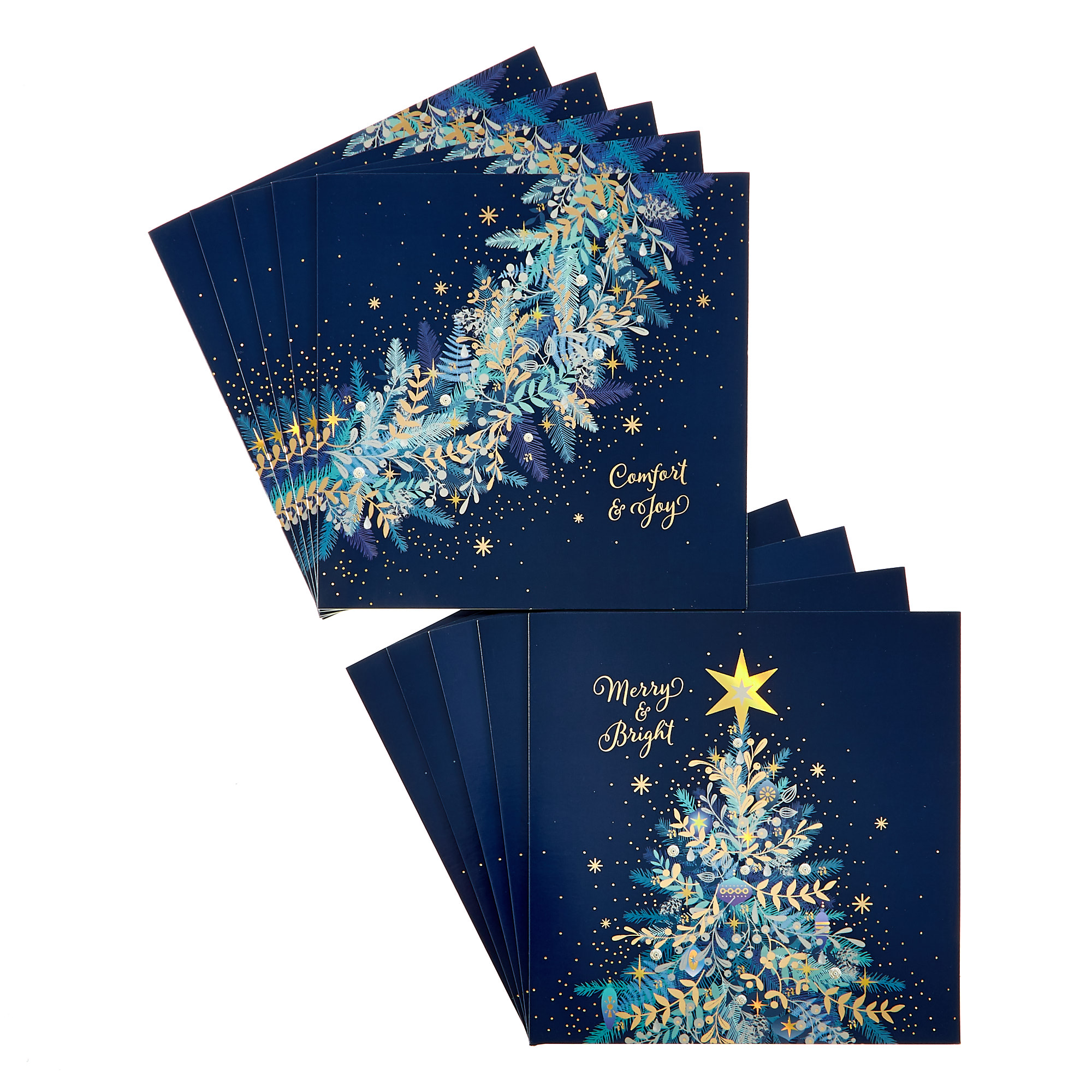 12 Deluxe Charity Boxed Christmas Cards - Navy Blue (2 Designs)