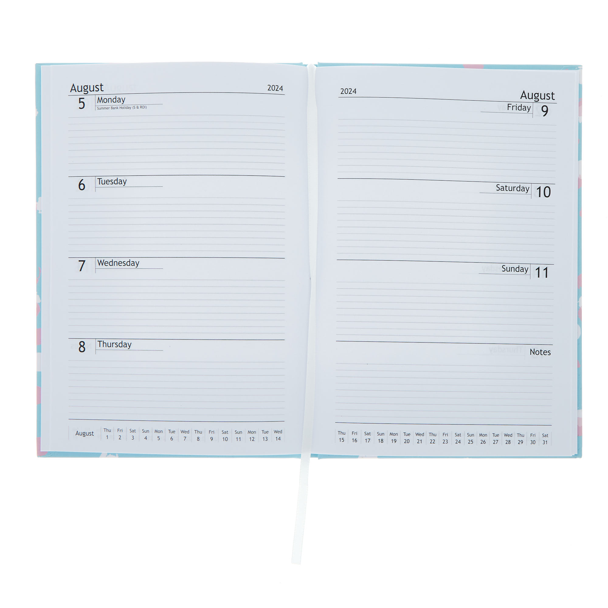 A5 Blue & Pink Spots Week on 2 Pages 2024 Diary