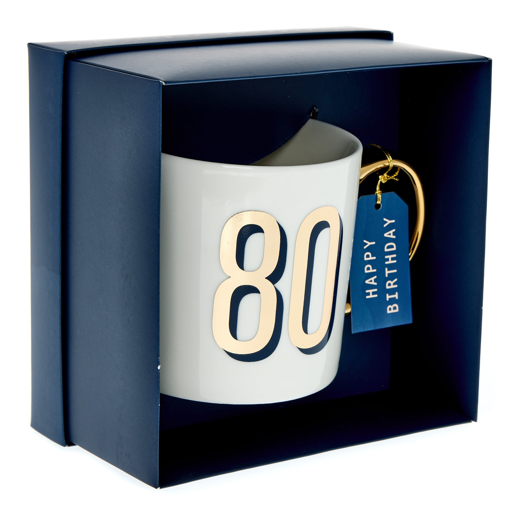 Blue & Gold 80th Birthday Mug in a Box