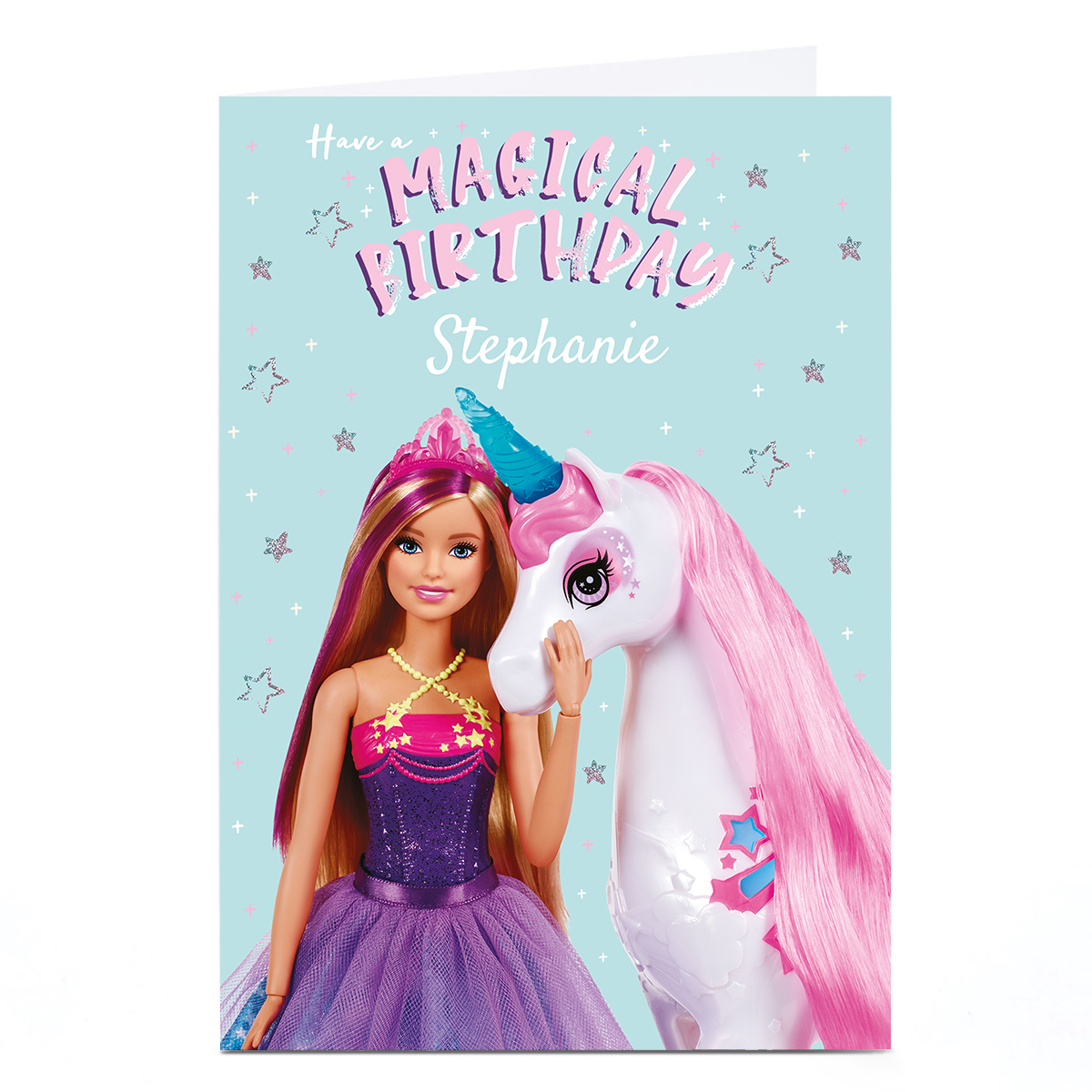 Personalised Barbie Birthday Card - Magical Unicorn