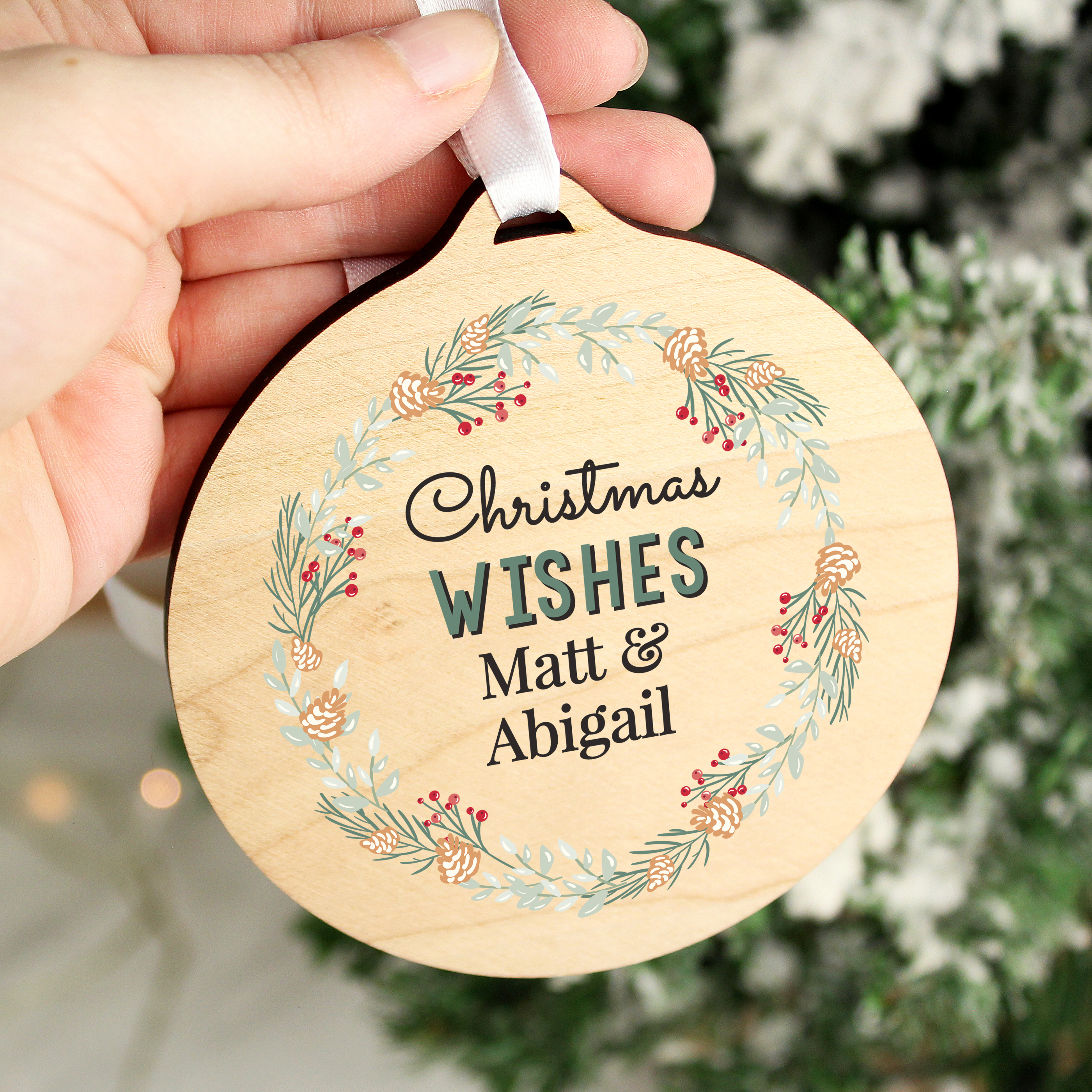 Personalised Wreath Wooden Christmas Tree Decoration