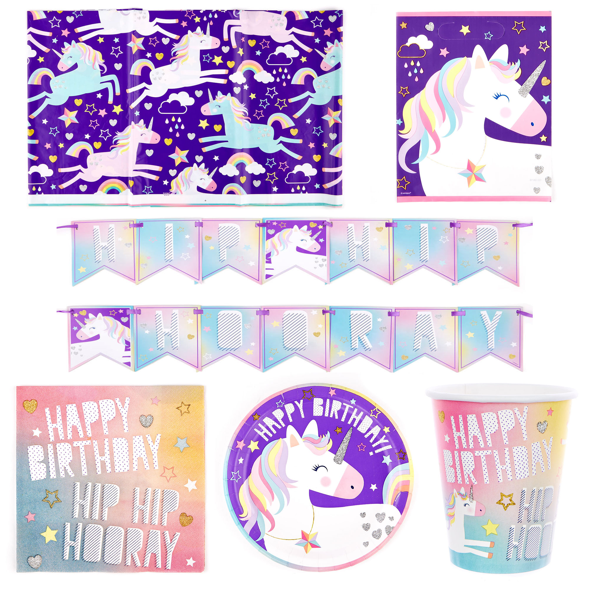 Unicorn Party Tableware & Decoration Bundle - 16 Guests