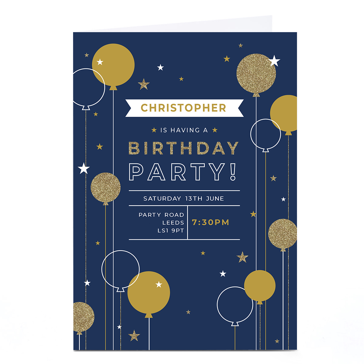 Personalised Party Invitation - Navy Balloons and Stars