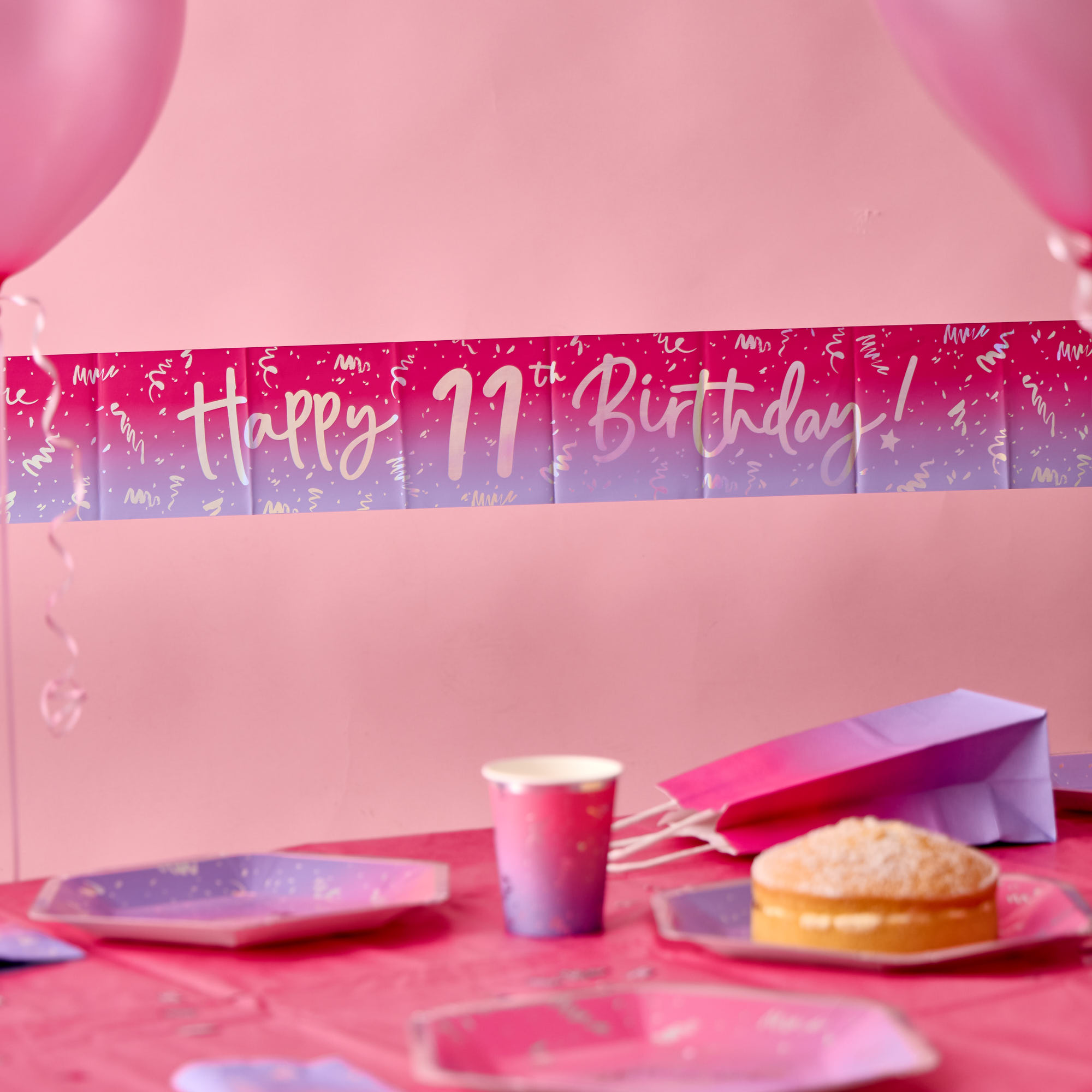 Happy 11th Birthday Banner - Pink