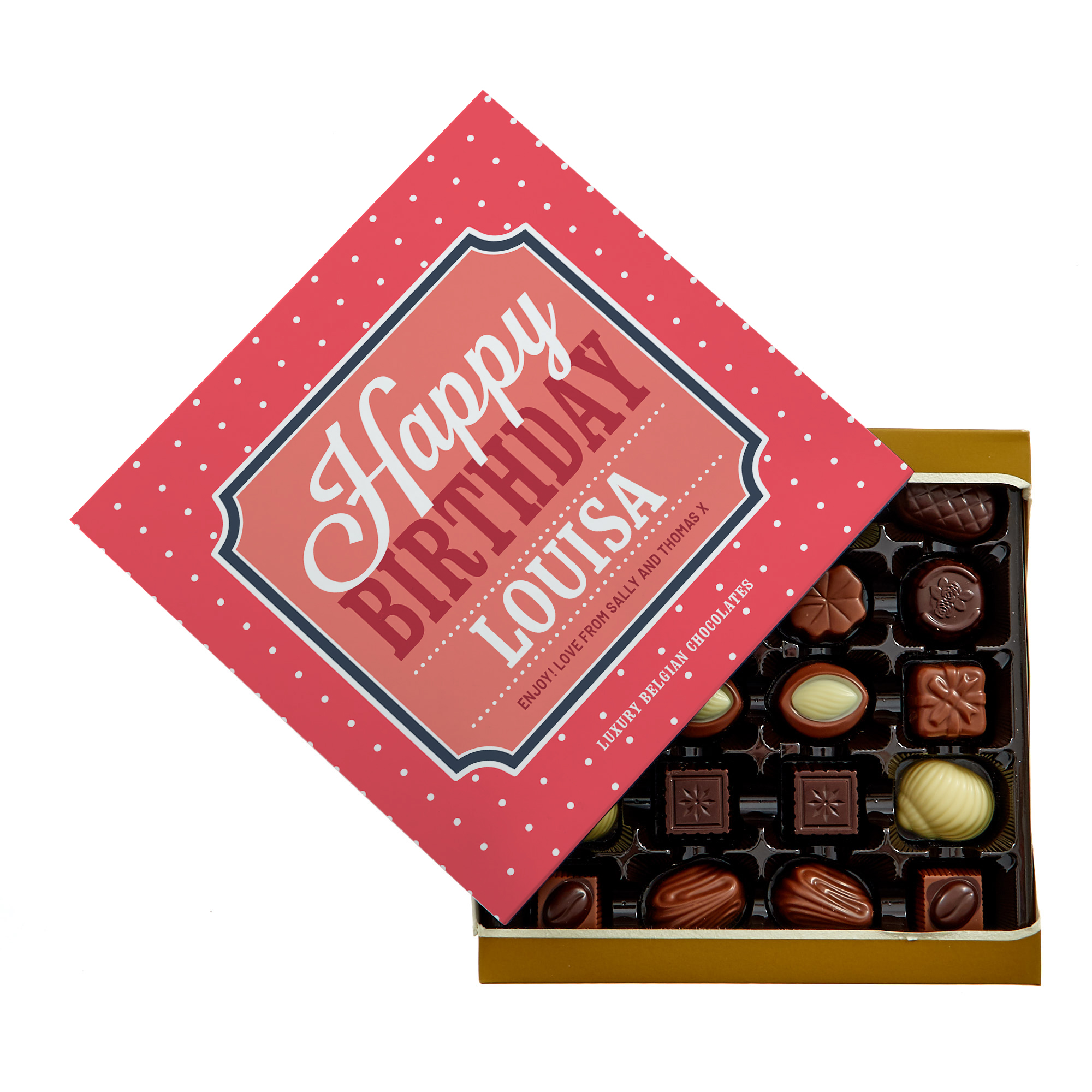 Personalised Belgian Chocolates - Happy Birthday Dots