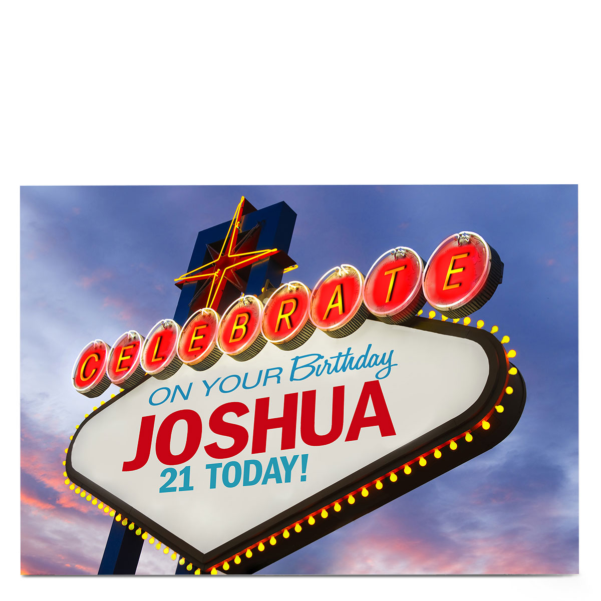 Personalised Birthday Card - Las Vegas Sign, Editable Age