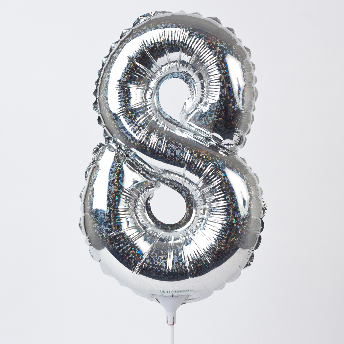 Holographic Silver Number 8 Balloon On A Stick