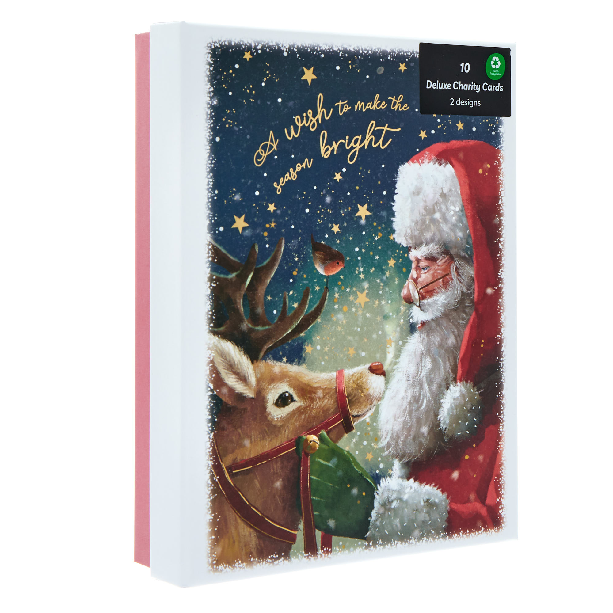 10 Deluxe Boxed Charity Christmas Cards - Traditional Santa (2 Designs) 
