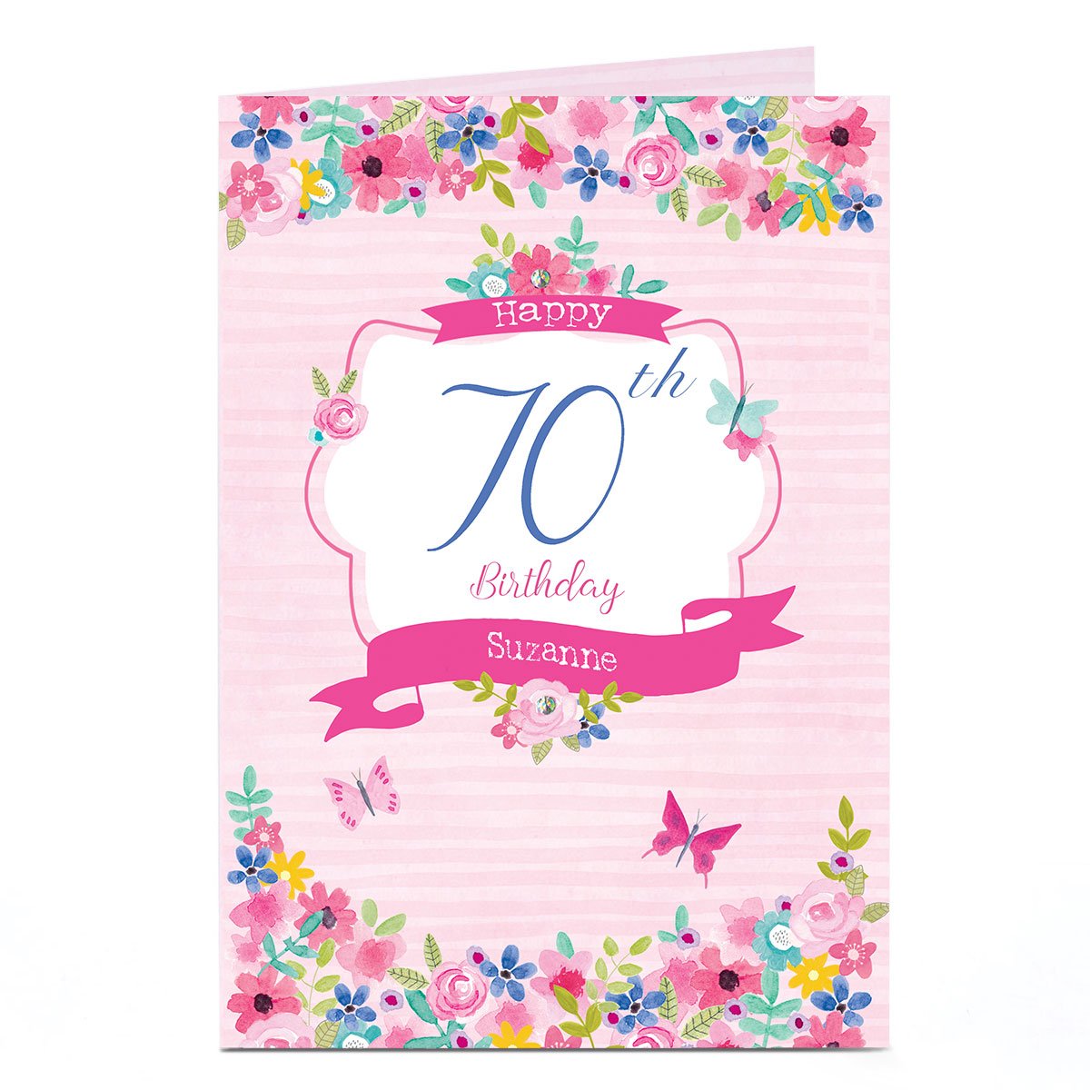 Personalised Birthday Card - Stripes & Flowers, Editable Age